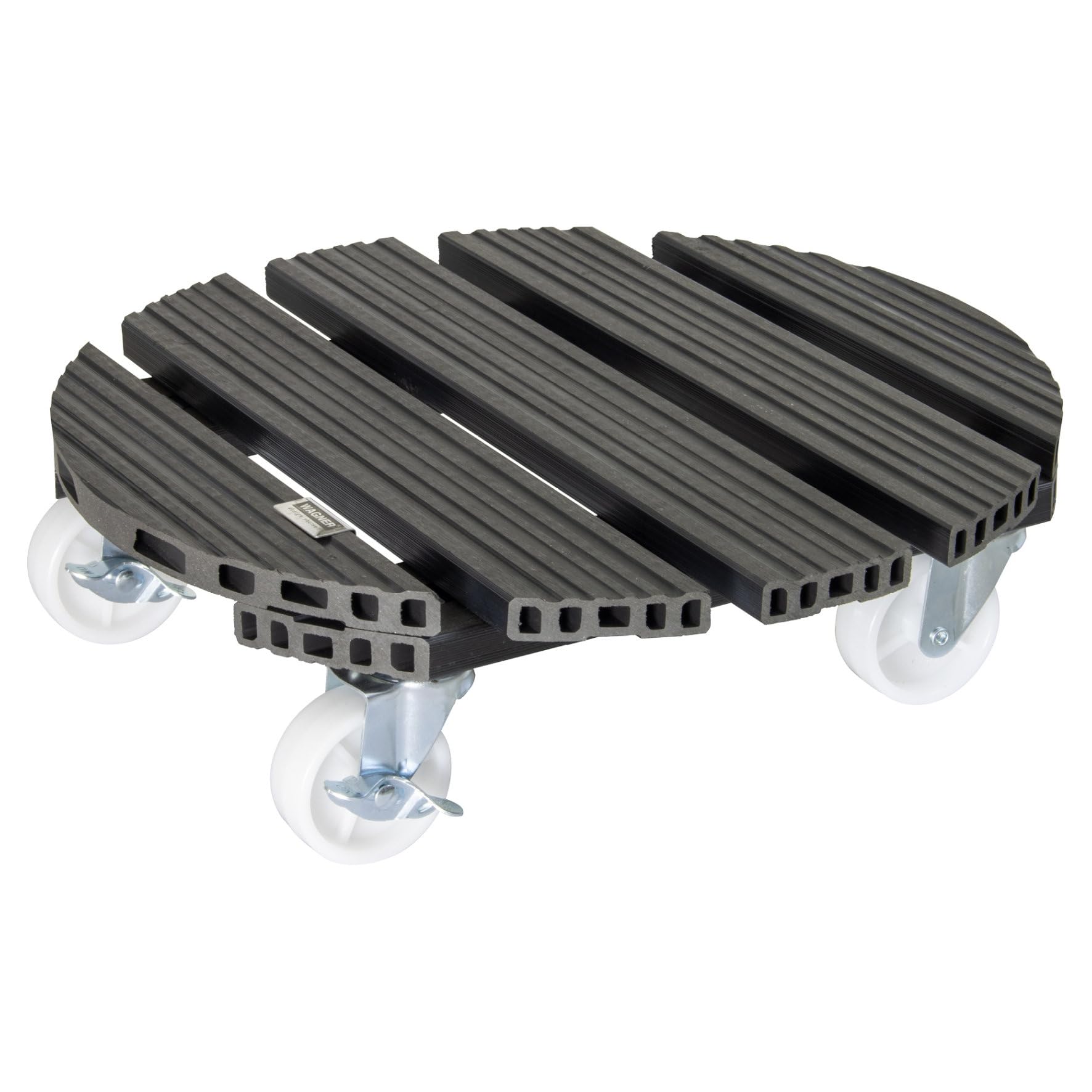 WAGNER Soporte con ruedas para plantas WPC Ø 38,5 x 11 cm I Carrito para flores para uso exterior + interior I Wood Plastic Composite FSC®, antracita I Capacidad de carga 150 kg - 20054501