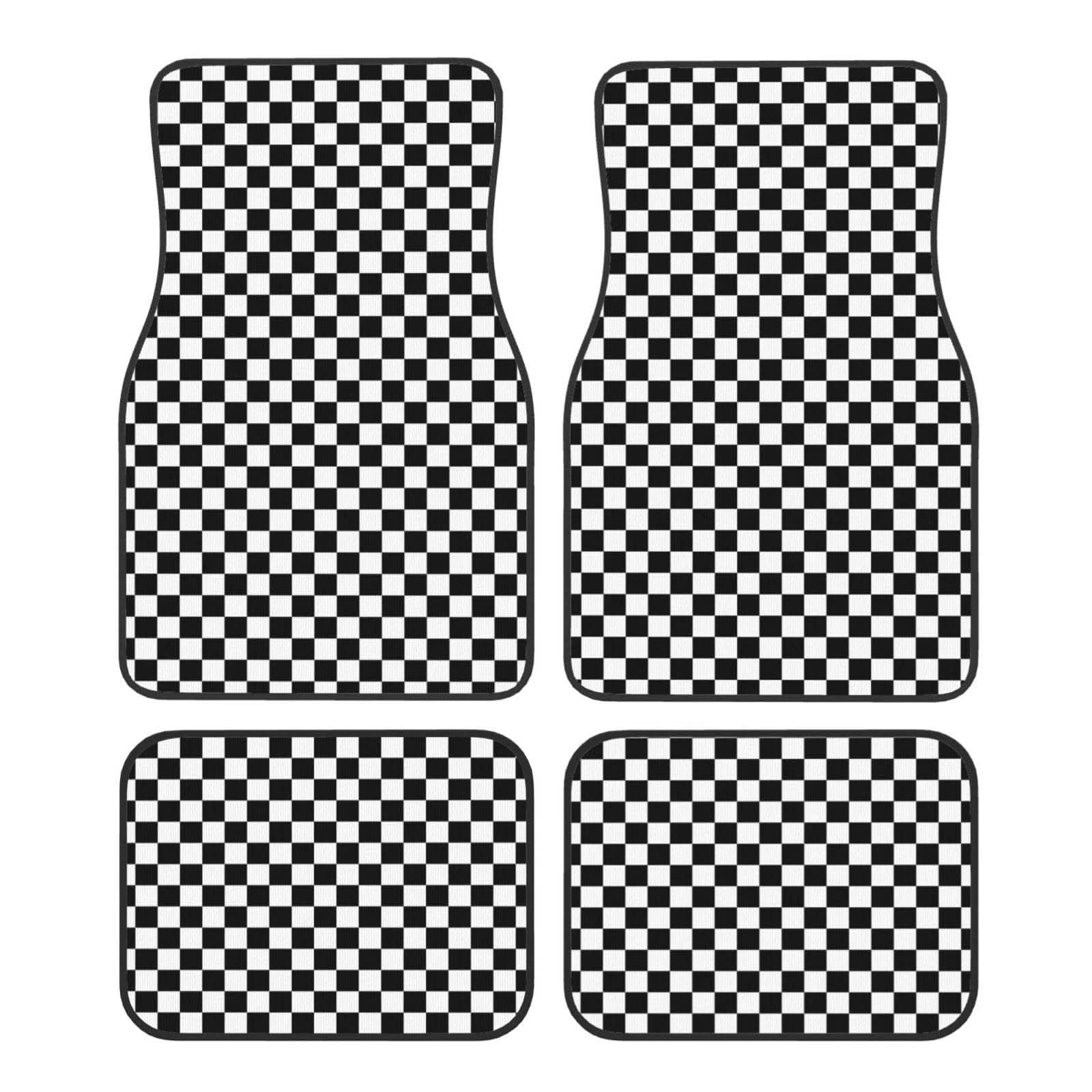 LKILFUWX for BMW 1er 120d 130i 120i 118i 116i 116d E87 Checkerboard Car Mats 4 Piece Set, Chequered Car Floor Mats Heavy Duty Non Slip Carpet Vehicle Front Rear Liners,A