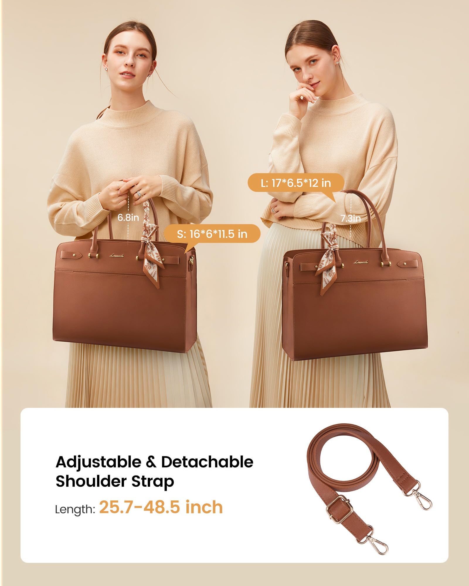 LOVEVOOK Handtasche Damen Groß mit Seidentuch, Laptoptasche 15,6/17,3 Zoll, Elegante Arbeitstasche mit Separates Gepolstertes Laptopfach, Wasserabweisender PU Leder Shopper Tote Bag für Uni Büro