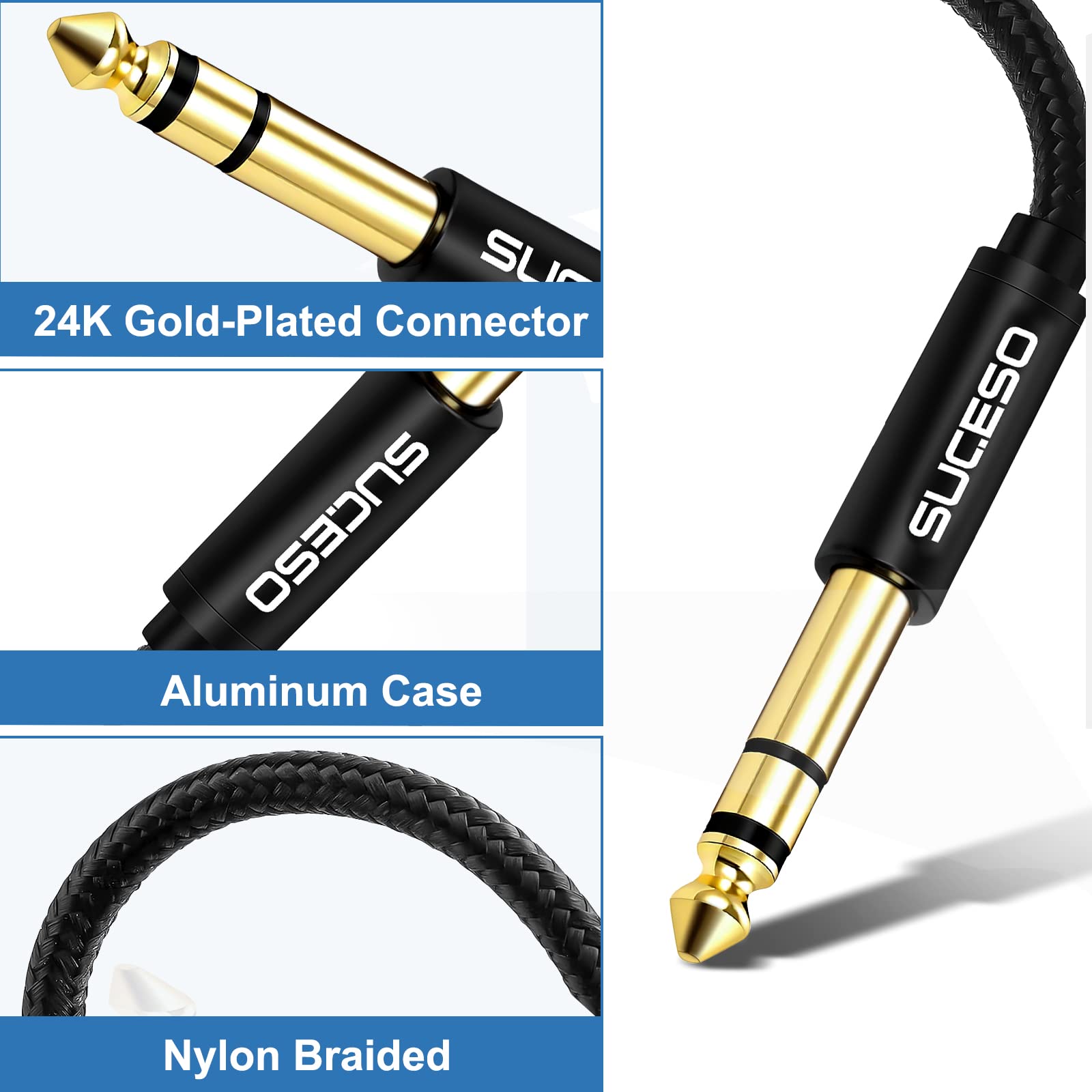 SUCESO 3.5mm to 6.35mm Stereo Jack Cable 6.35mm 1/4" Male TRS to 3.5mm 1/8" Male Stereo Audio Cable Nylon Braided Compatible with Amplifier Speaker Earphone Laptop iPods iPad Home Theater Devices-3M - Image 3