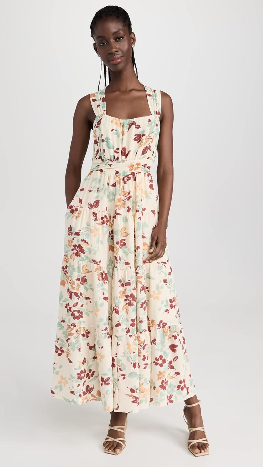 Moon River Womens Floral Sleeveless Smocked Back Tie Tiered Shirred Midi Dress - Image 2