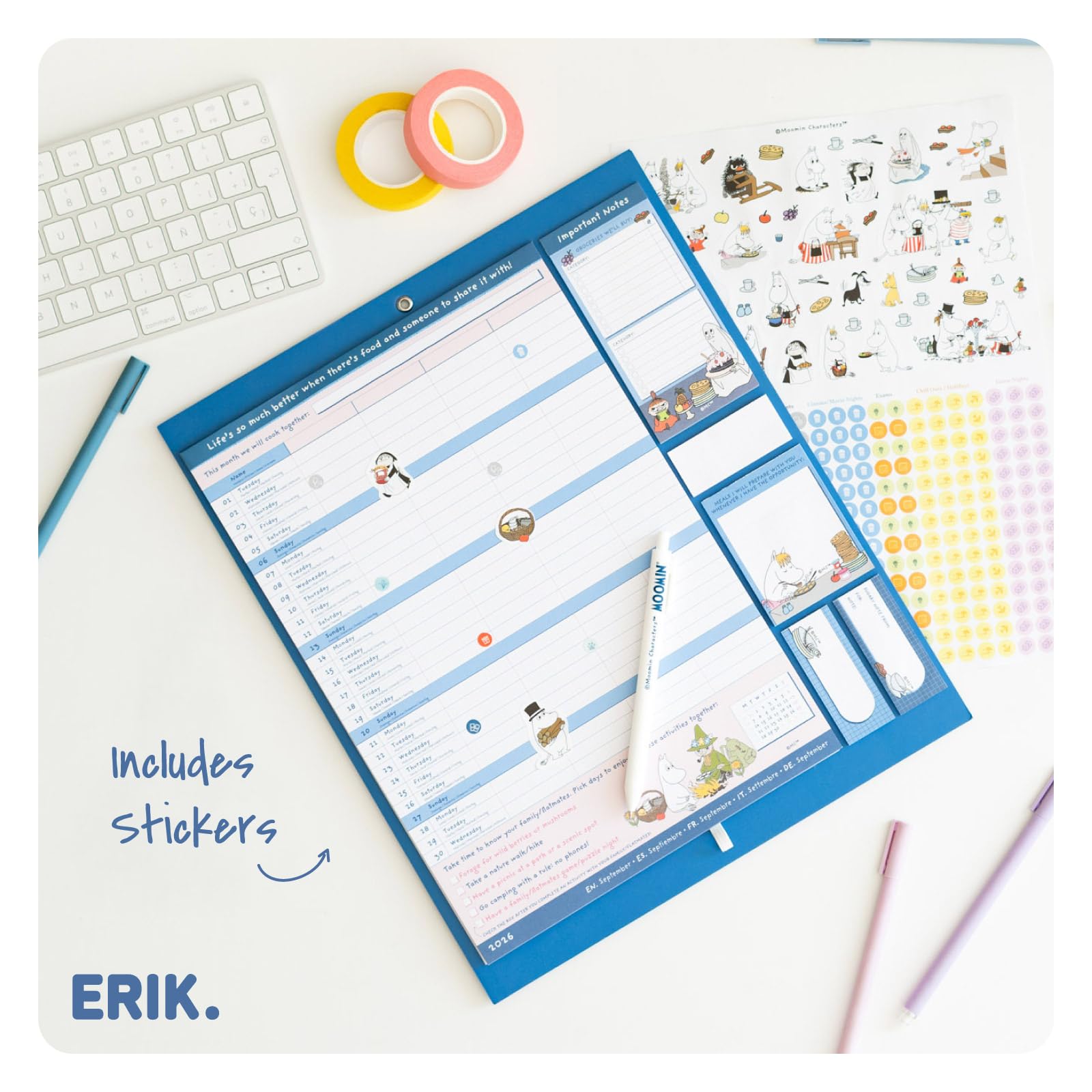 Grupo Erik Magnetic Calendar For Fridge 2027 - Moomins Gifts for Family | Family Planner Calendar 2027 with Stickers, Pen, Shopping List, Sticky Notes | Magnetic Planner 16 Months Sep 2026 - Dec 2027