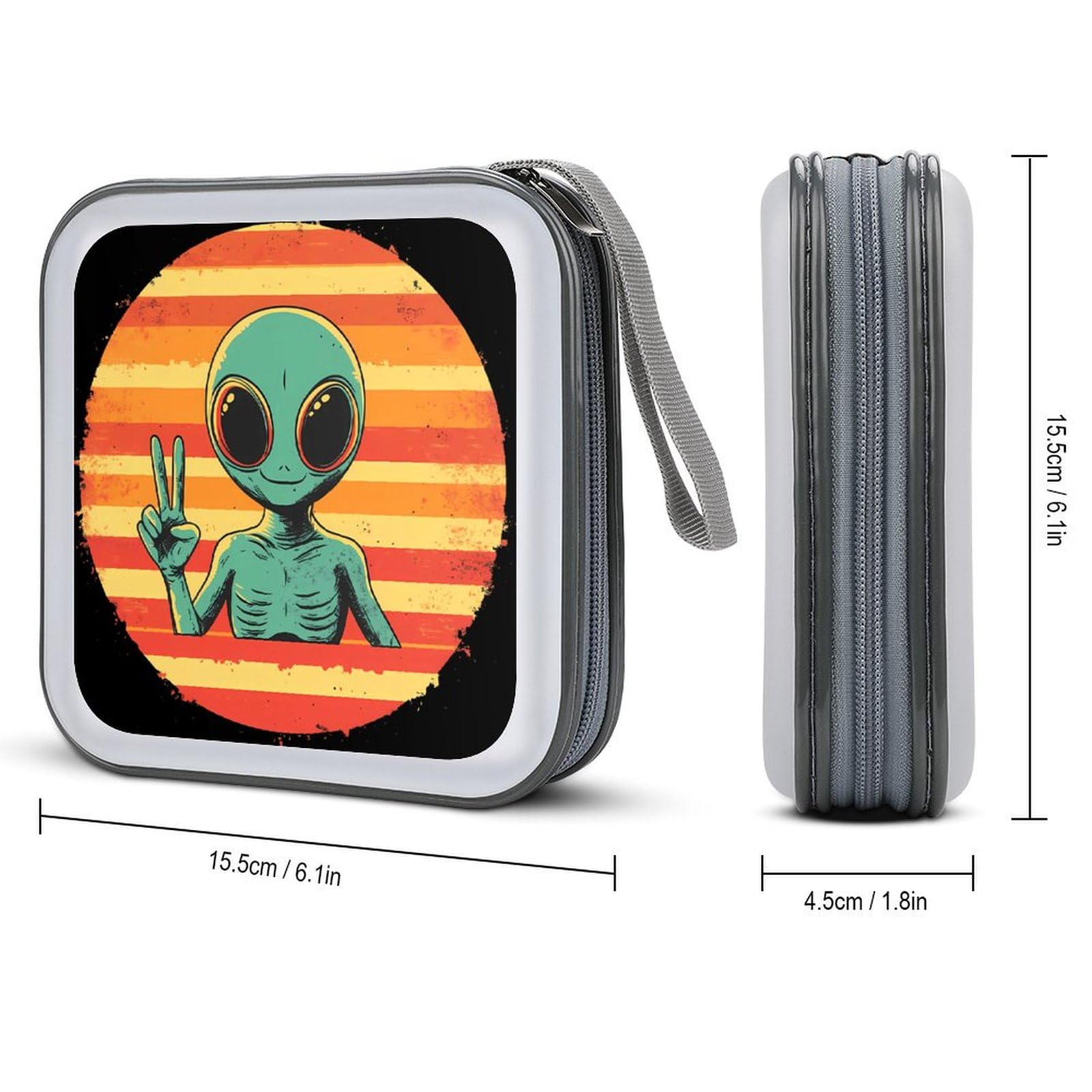 Vintage Aliens Peace Sign CD Case Plastic DVD Case Holder Wallet Disc Storage Organizer for Car Travel