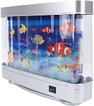 Hyuduo Mini Aquarium artificiel avec poisson en mouvement & USB LED Lumière de nuit – Réservoir de poisson de bureau pour les enfants, pépinières, décoration de bureau, lampe d'aquarium souple Glow