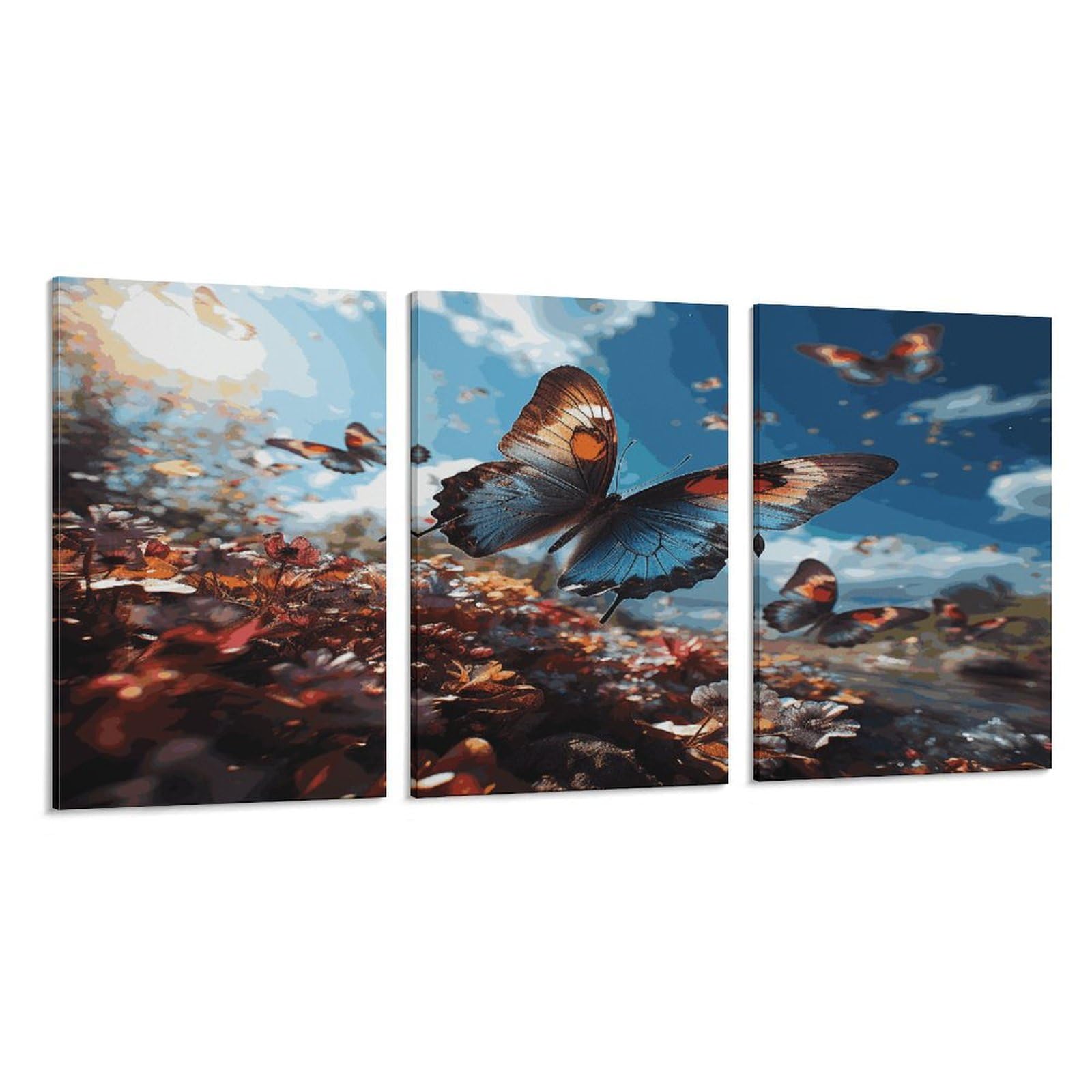 Toile murale papillons colorés triptyque vertical pour bureau - 6