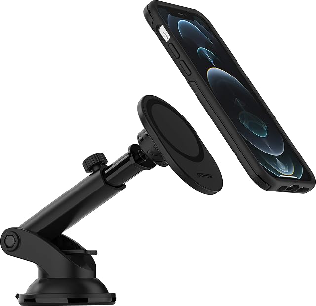 OtterBox Wireless Car Dashboard and Windshield Mount for MagSafe, Strong Magnetic Alignment and Attachment with MagSafe, Easily Adjustable and Secure Design, Compatbile with iPhone, Black