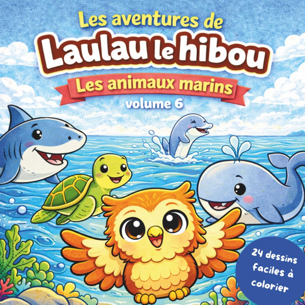 Les aventures de Laulau le hibou: Les animaux marins volume 6 - 24 dessins faciles à colorier (Les aventures de Laulau le hibou : Coloriage / Cherche, trouve et colorie)