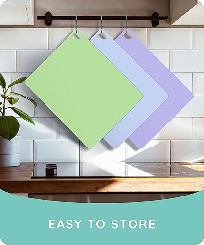 Miniatura 5 de July Home Tabla de cortar alternativa para cocina, juego de 3 tablas de cortar de plástico flexible extragruesas, antideslizantes, sin BPA, fáciles