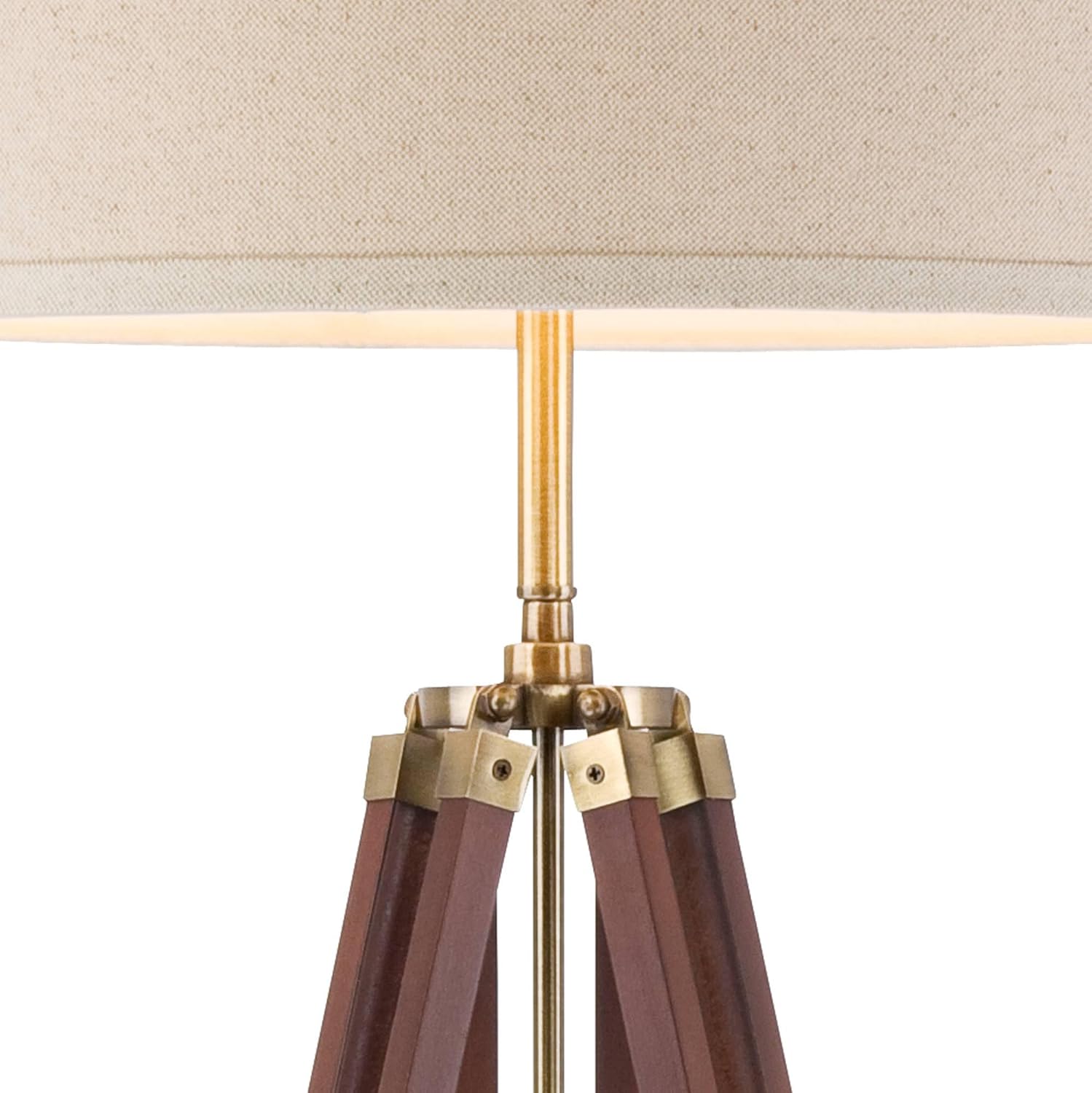 Possini Euro Design Surveyor Modern Industrial 57 1/2" Tall Tripod Floor Lamp with Smart Socket Cherry Wood Brass Adjustable Beige Linen Drum Shade for Cottage Core Living Room Family Bedroom Office