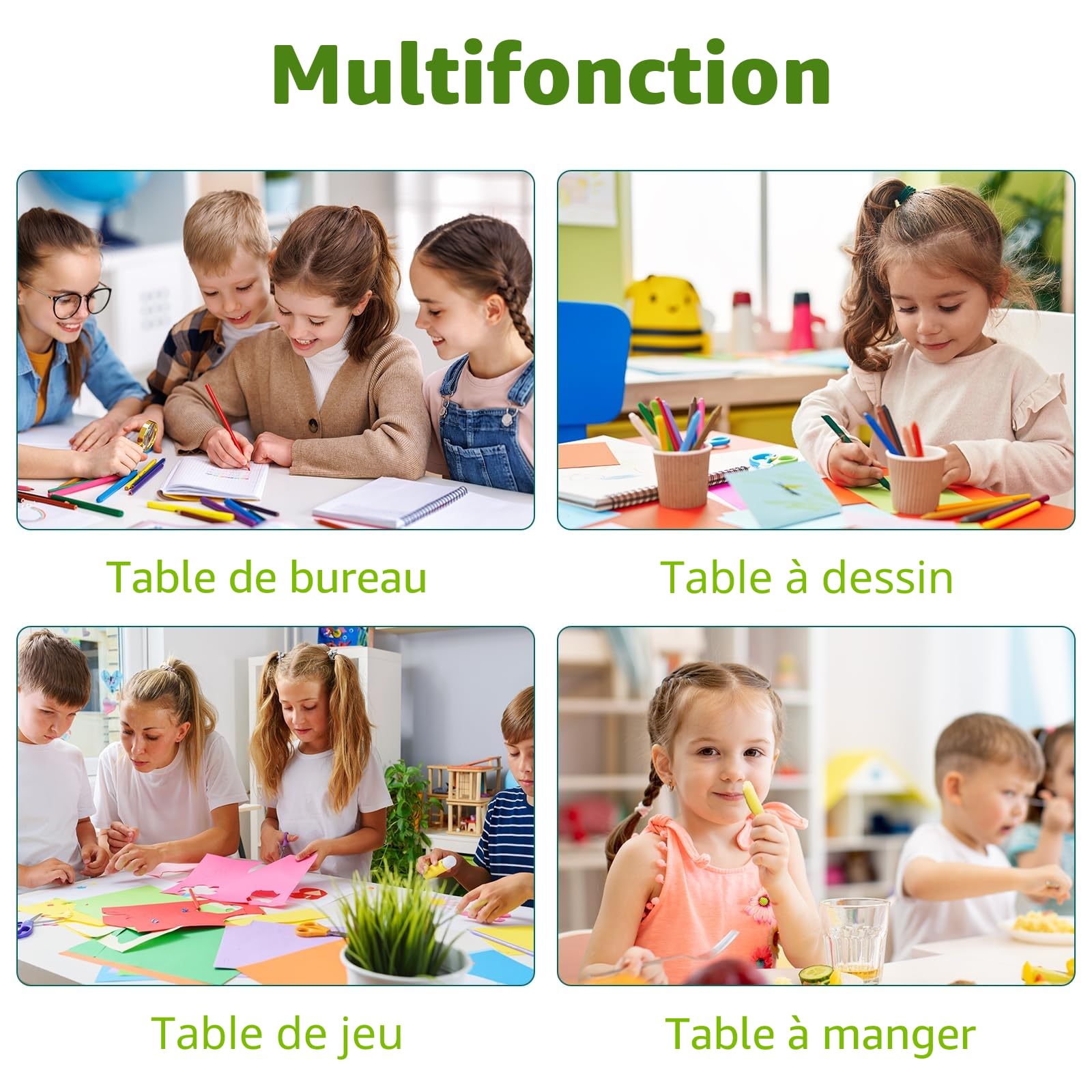 MAMIZO Ensemble de Table pour Enfants Réglable en Hauteur Avec 2 Chaises, Meubles en Plastique, pour Peinture, Garçons et Filles à Partir de 3 Ans (Gris, Carrée)
