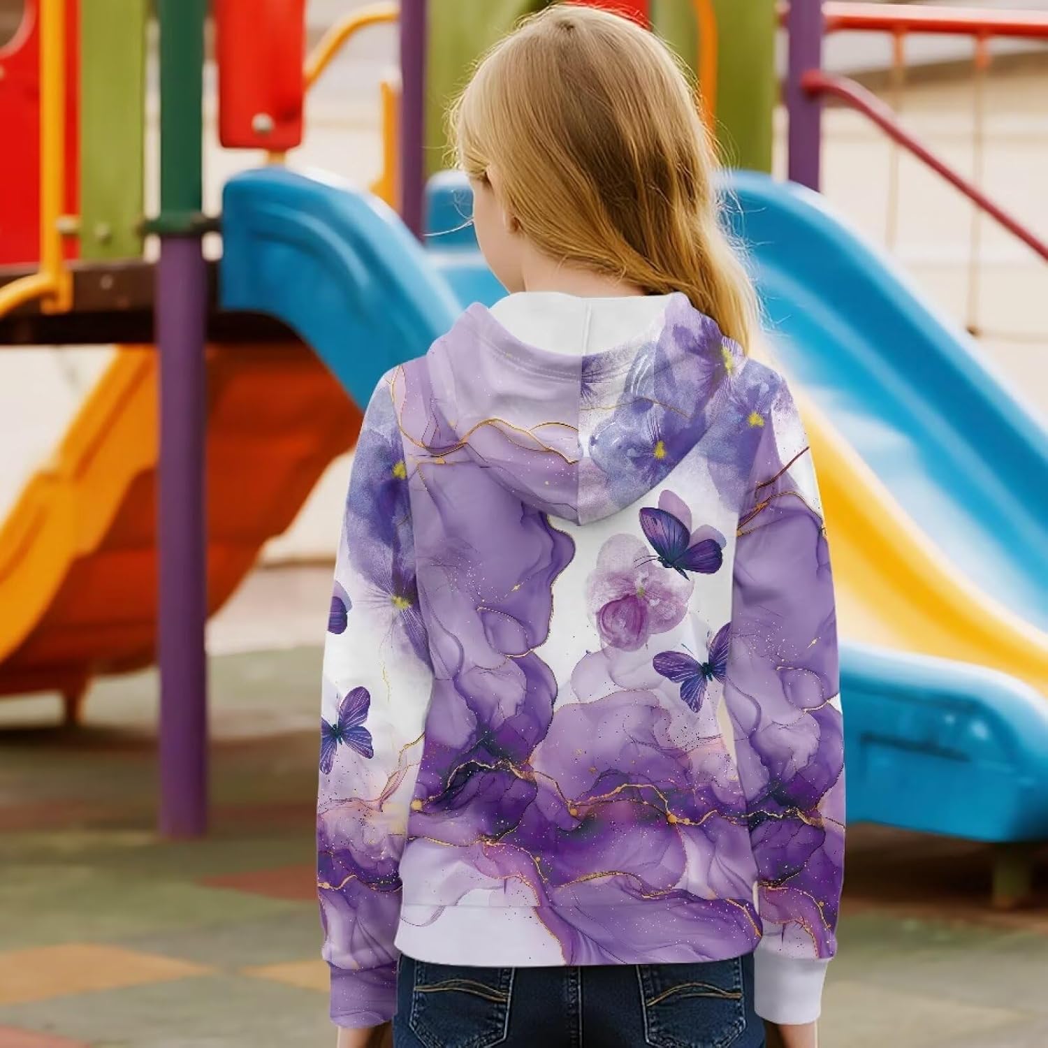 Girl's Hoodies, Lightweight Hooded Sweatshirts Soft Long Sleeve Pullover with Pocket