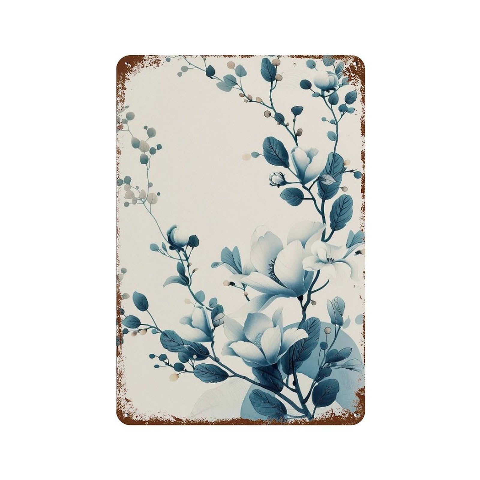 Wujhgrsg Style Soft Gradient Teal Oriental Floral Twigs 01 Wall Art Retro Iron Vintage Metal Tin Sign Poster Modern Decor For Home Cofffee Club Bar Shop 30X20cm