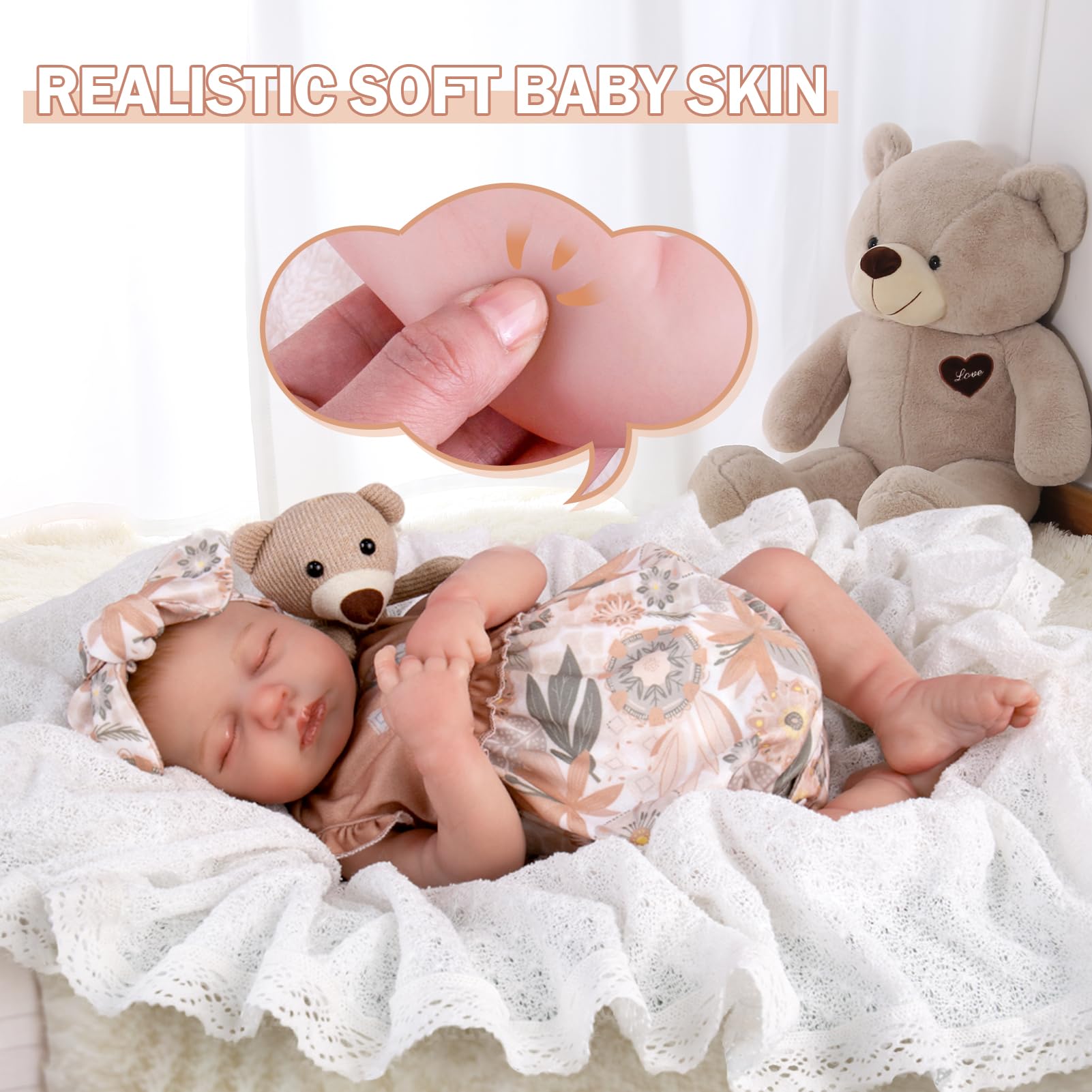 Muñecas de bebé Reborn realistas: muñeca realista de 20 pulgadas con extremidades posables y kit de alimentación, juego para niños a partir de 3 años 3