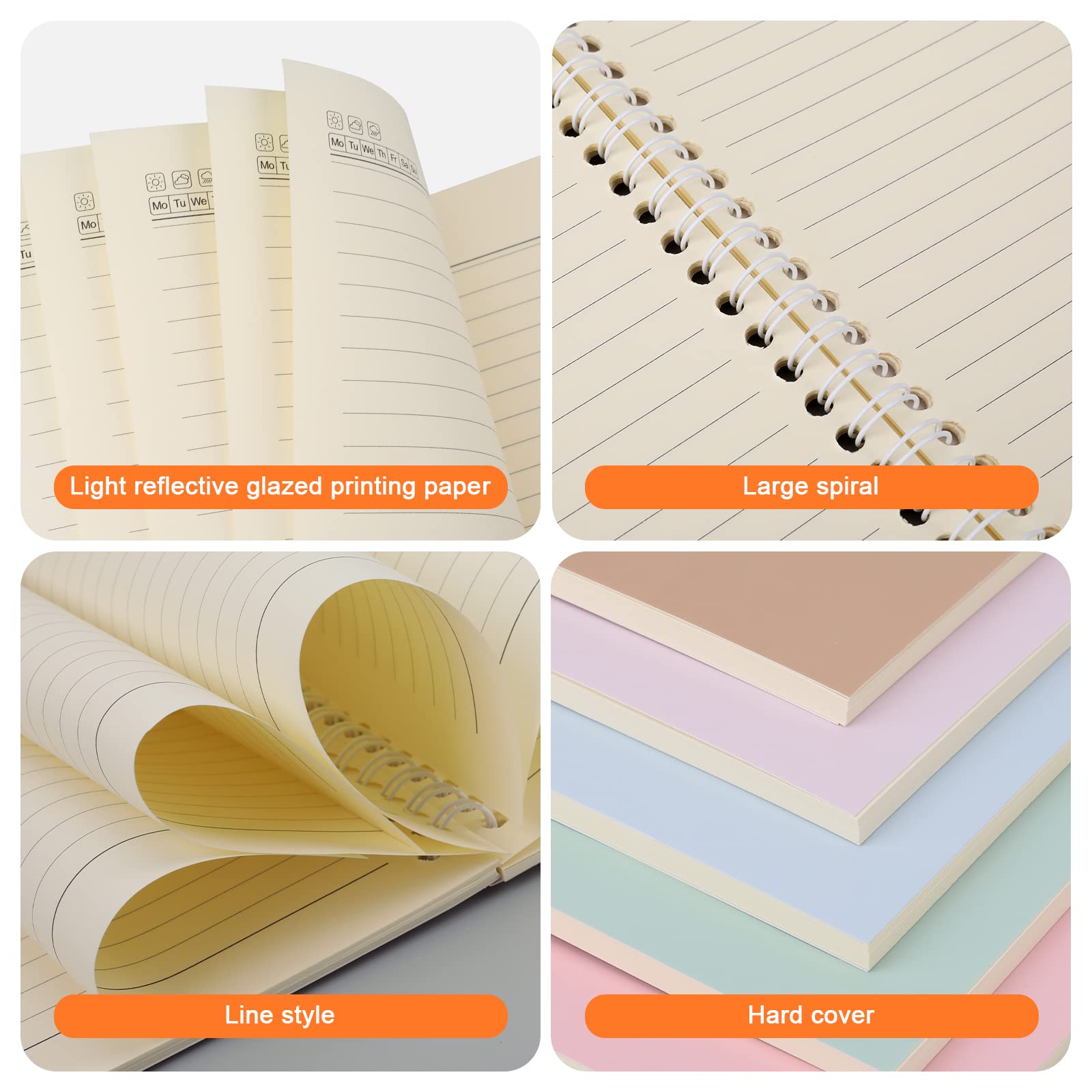 Lot de 48 carnets à spirales A5 lignés en vrac avec couverture rigide en papier kraft ligné pour le bureau, l'école, 50 feuilles, 100 pages, 21 x 14 cm, multicolore