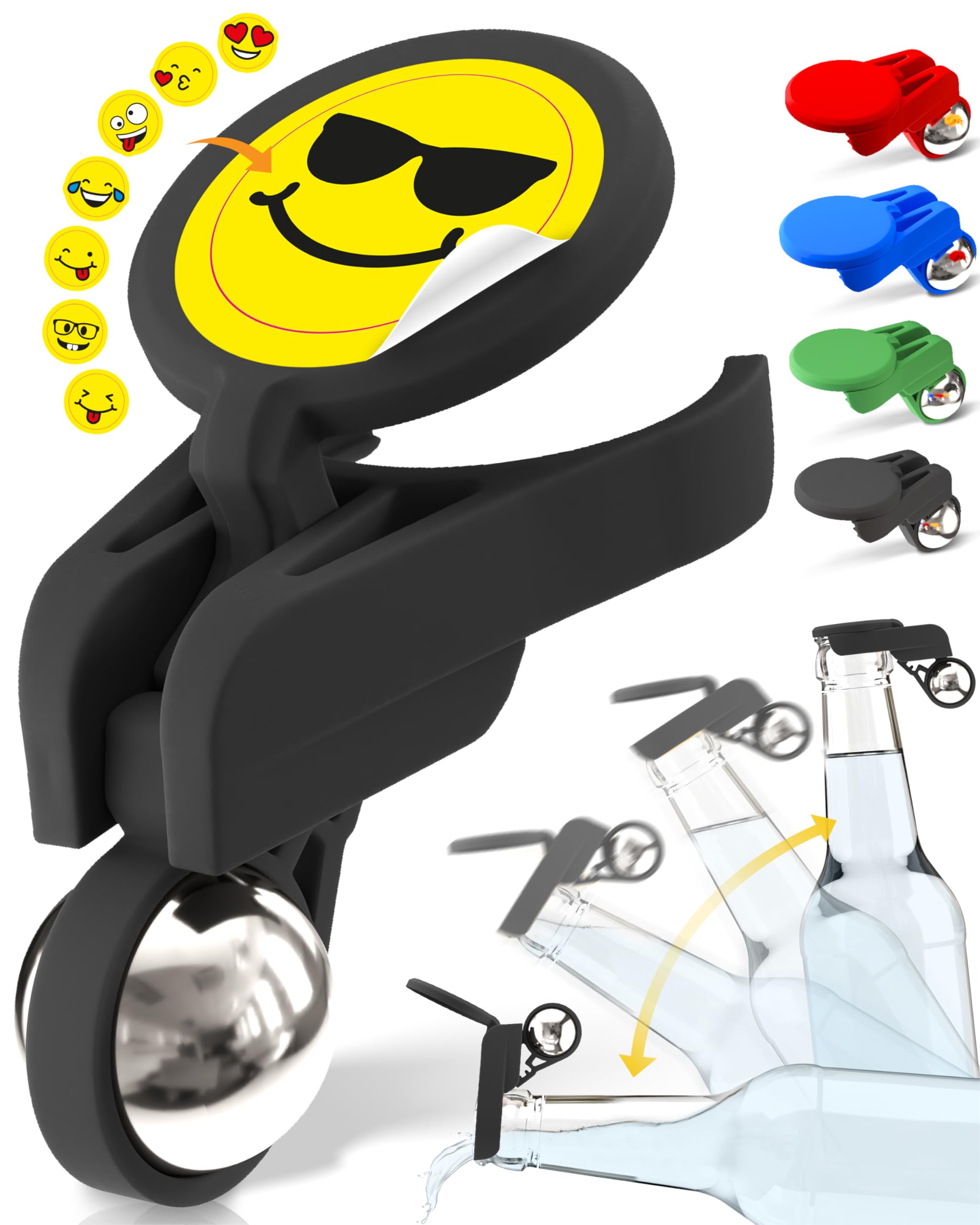 5X automatischer Flaschenverschluss mit 12x Smiley Sticker Aufkleber Wespenschutz Abdeckung für Glasflaschen PET Flaschen Bier Cola Wasser (5X bunt + Smileys)
