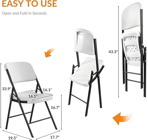 Miniatura 3 de Elevon Sillas plegables de plástico resistentes con capacidad de 350 libras para el hogar, oficina, camping, cocina, comedor, boda, fiesta, evento,