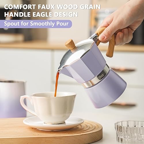 Miniatura 3 de Bincoo Cafetera de café expreso, 2 tazas para estufa de gas o cerámica eléctrica, cafetera italiana para café con leche capuchino, cafetera cubana,