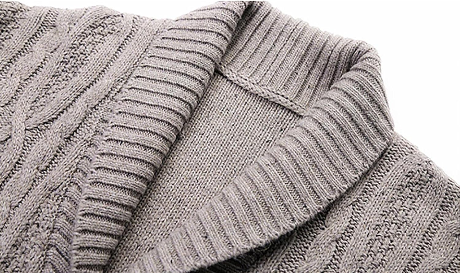 utcoco Men's Open Front Cable Knit Cardigan Shawl Collar Button Down Cardigan Sweaters for Men