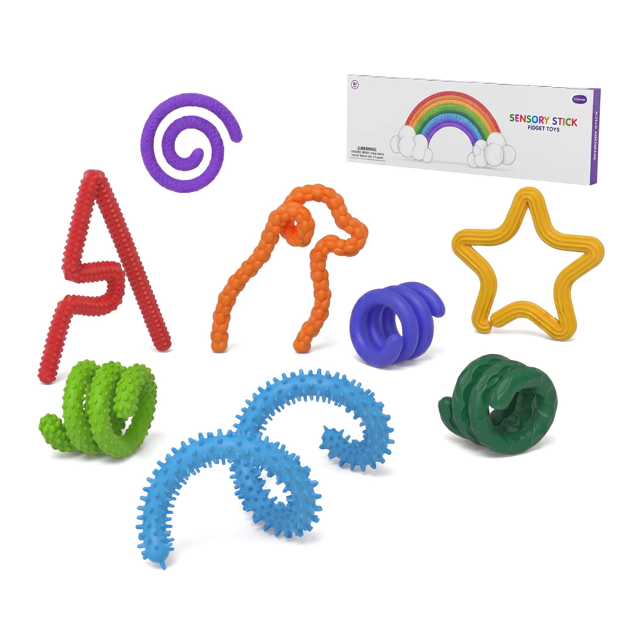 8 Pack Sensory Sticks,Maslasee Wacky Track Fidget Toys for Adults, Textured Sensory Toys, Quiet Stress Relief for Autism, ADHD, Anxiety and Focus