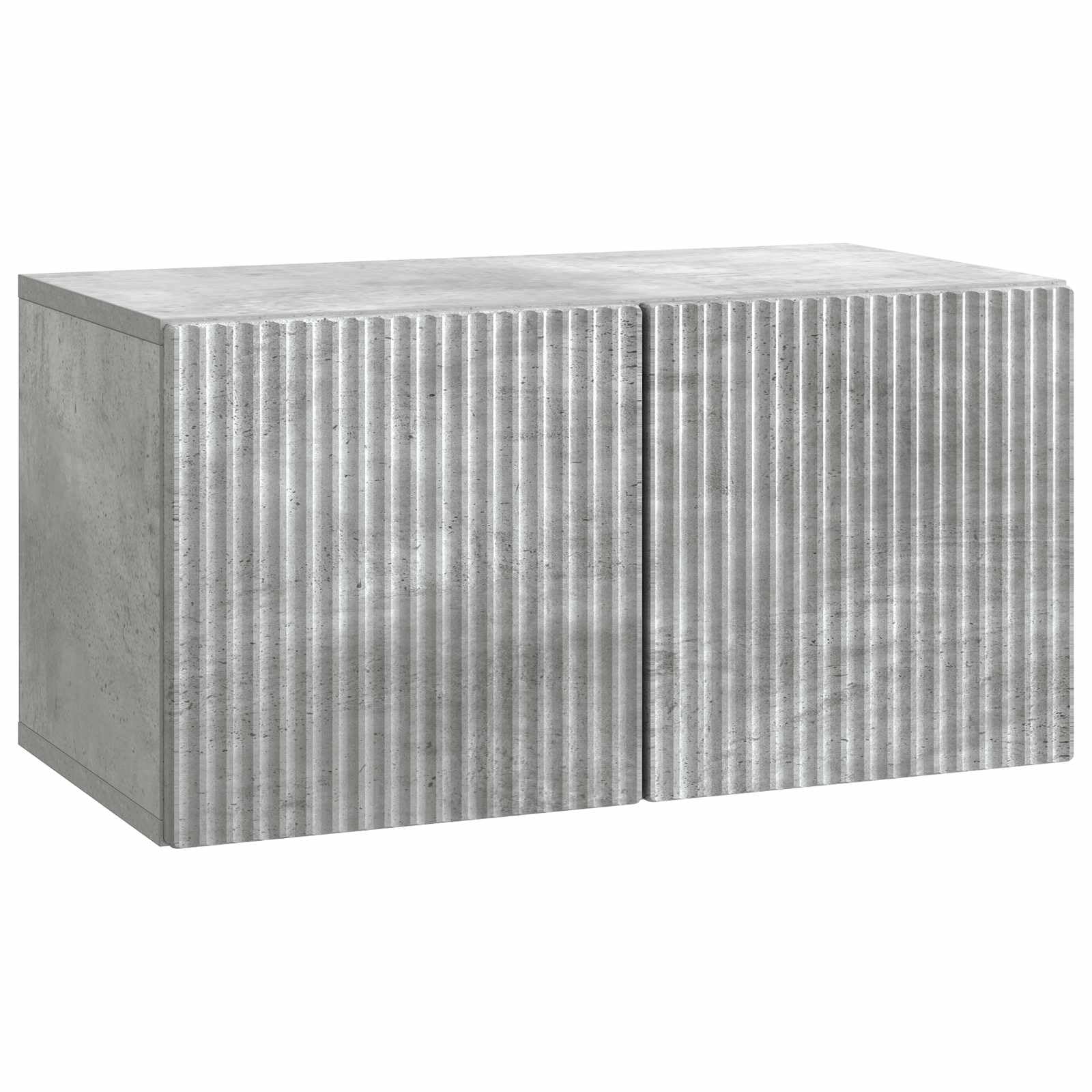 Floating TV Cabinet Concrete Gray Engineered Wood | Features 2 drop-down doors for storage, measuring 23.4 x 12.2 x 11.8 inches for living room media centers.
