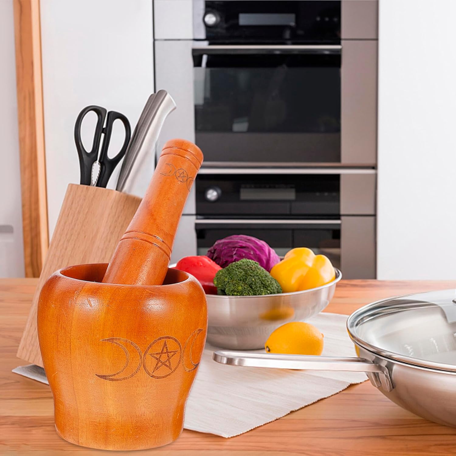 HEMOTON Wooden Mortar and Pestle Set Multi-Function Medicine Masher Garlic Grinding Bowl Kitchen Gadget for Home Cooking and Spice Crushing