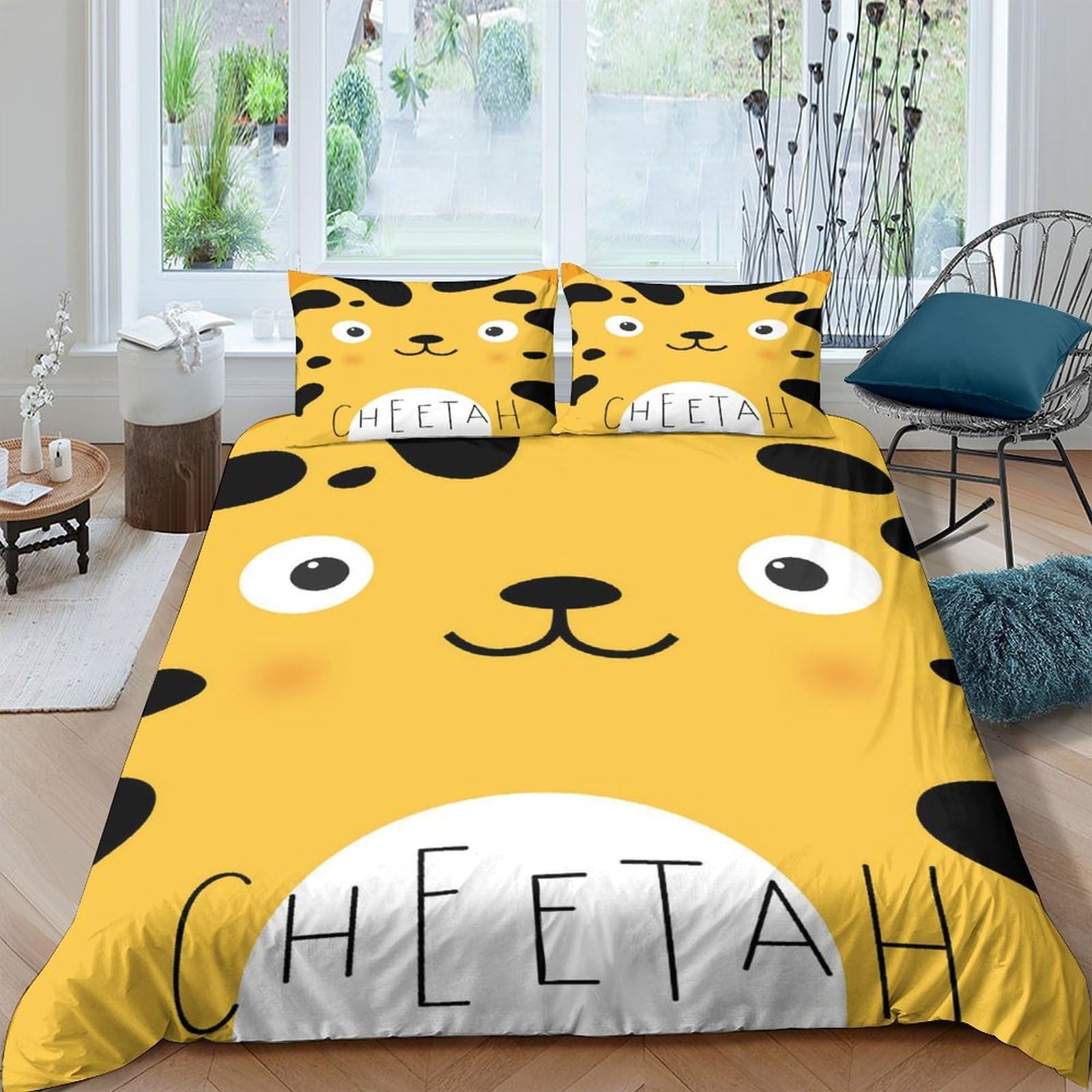 Ctjqhvkz Style-9 3D Printed Cheetah Face Fitted Sheet Microfiber Yellow Cartoon Animal Bed Sheet For Bedroom Guest Room Decor Dustproof Single（135X200cm）