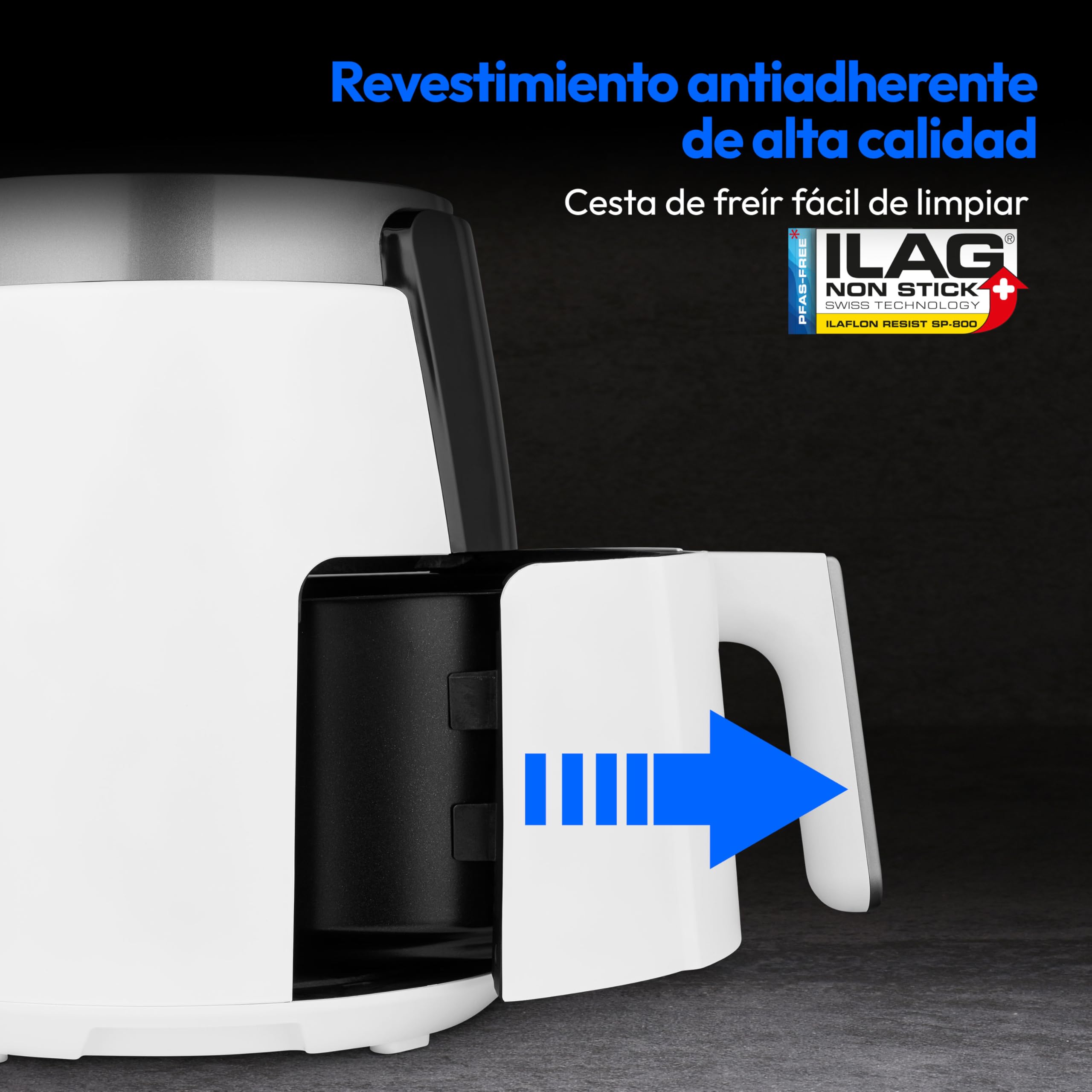 MEDION Freidora de aire caliente P40 L (4,7 litros, 1500 vatios, fácil manejo, freír sin aceite, temporizador de 60 minutos, hasta 200° C, revestimiento antiadherente, MD13030) blanco