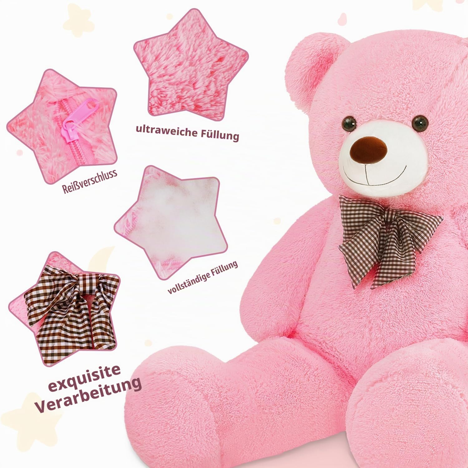 Groß Teddybär Kuschelbär XL riesen Teddy Bear Plüschbär Kuscheltier Big Teddybear (Rosa)