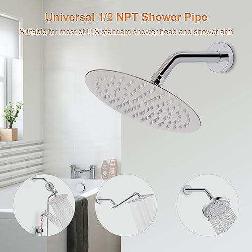 Miniatura 4 de HarJue Brazo de ducha con brida y cinta de teflón, brazo de tubo de ducha montado en la pared, brazo de extensión de acero inoxidable 304 para