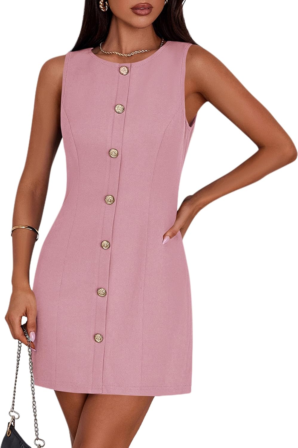 PRETTYGARDEN Work Dresses for Women 2025 Summer Business Formal Short Dress Sleeveless Button Down Elegant Office Outfits