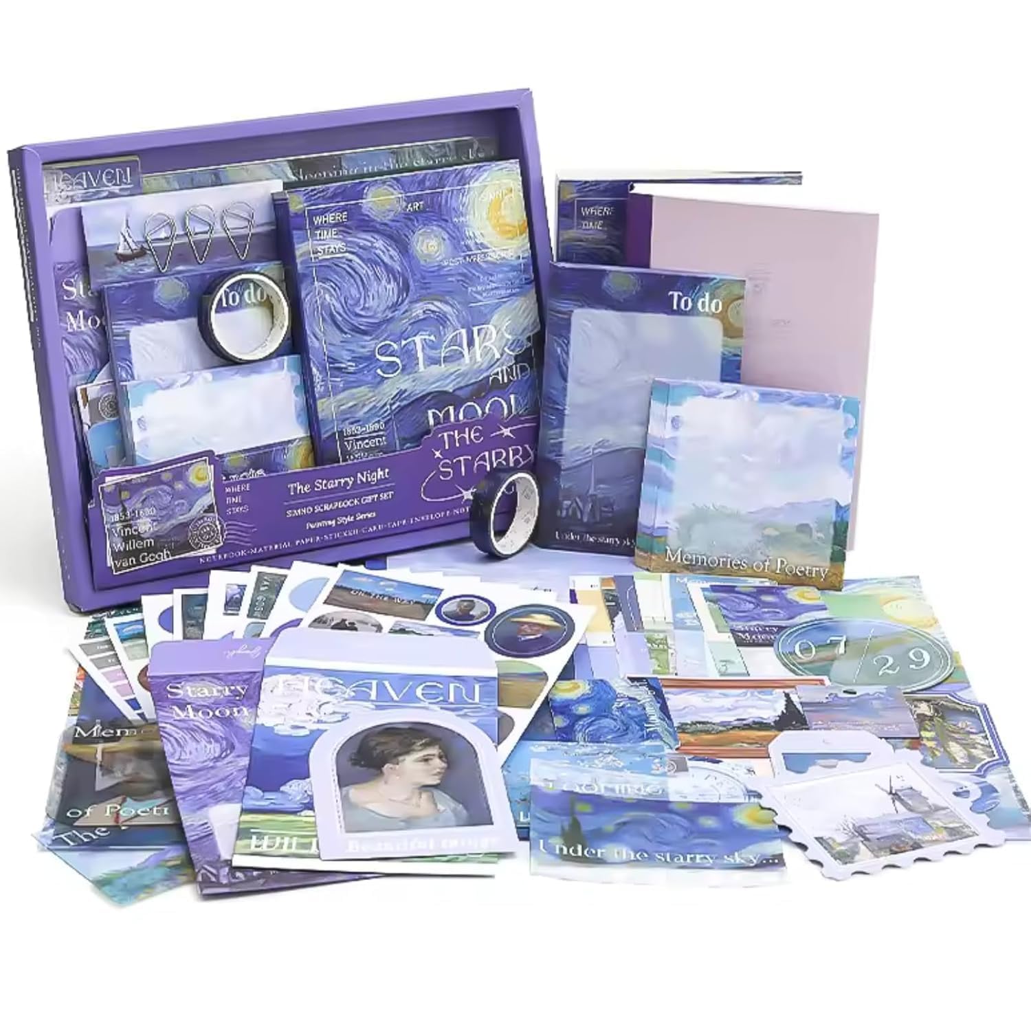 yifely Paper Vintage Aesthetic Scrapbook Kit Scrapbooking Supplies Kit with Bullet Junk Journal,Stationery,A6 Grid Notebook with Graph Ruled Page DIY Journaling Gift for (The Starry Night)