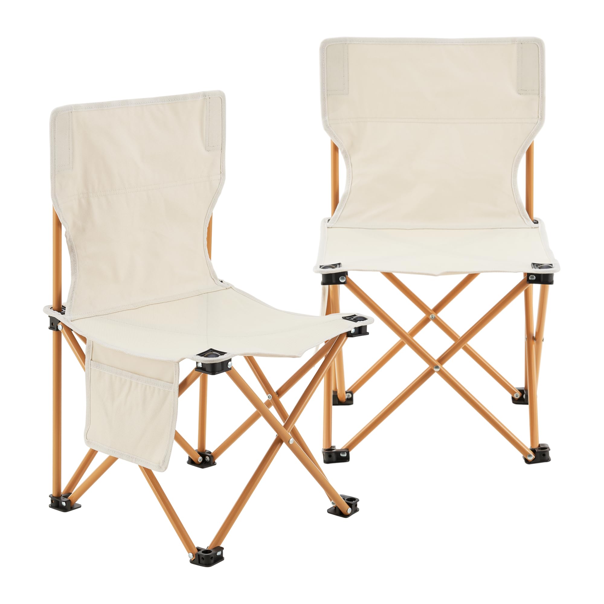 casa.pro Set Campeggio Pieghevole Tavolo e 2 Sedie Portatili per Picnic Pesca con Tasca Laterale e Spazio Portabottiglia Telaio in Acciaio Sedute e Piano Tavolo in Tessuto - Beige