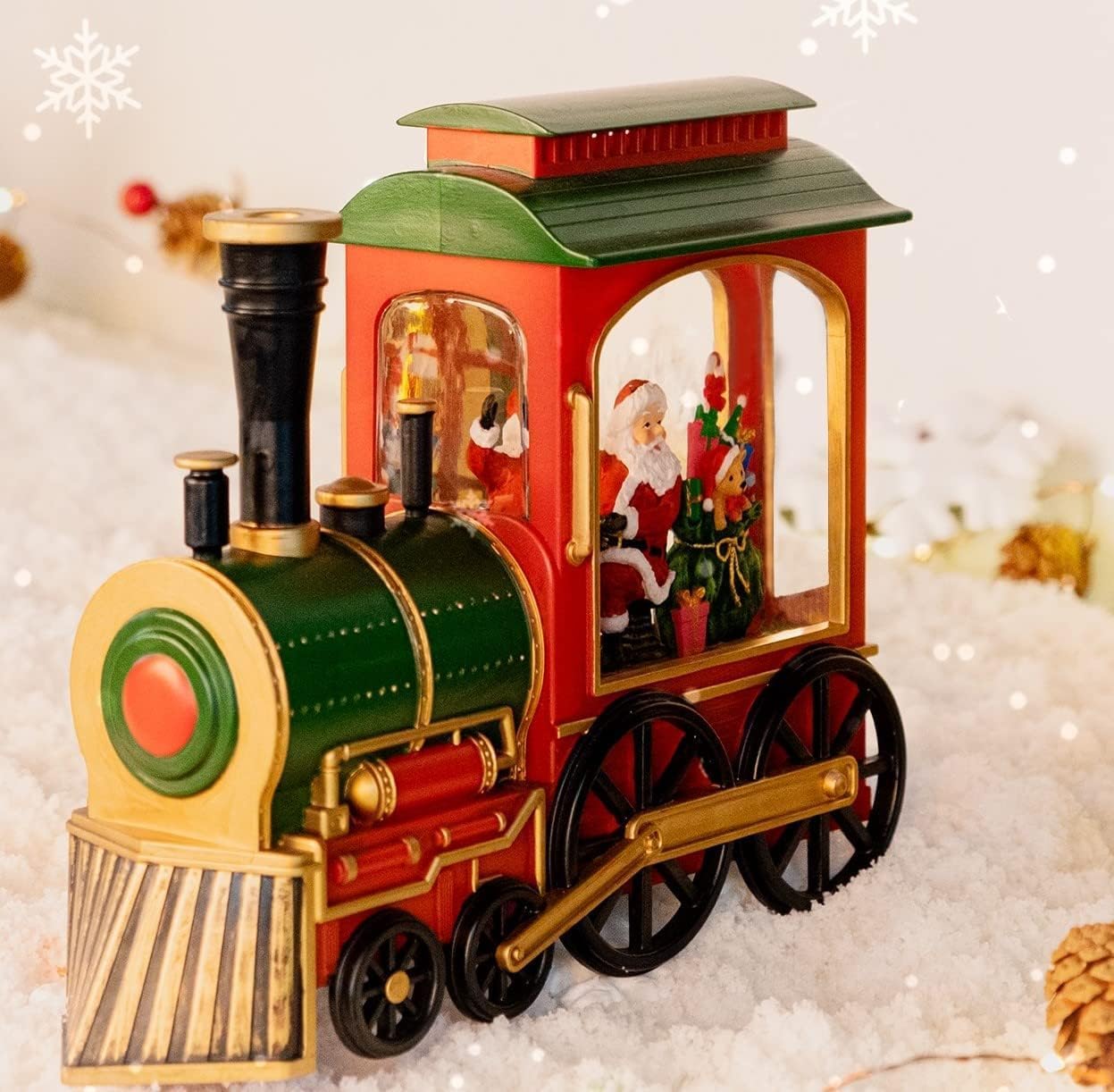 Extra Large Christmas Snow Globes Christmas Lantern, 10.24" Lighted Electric Snowglobes with 8 Songs 6H Timer Dual Power, Santa and Train Snowglobe Xmas Ornaments Snow Globe for Kids Adults Gifts - Image 7