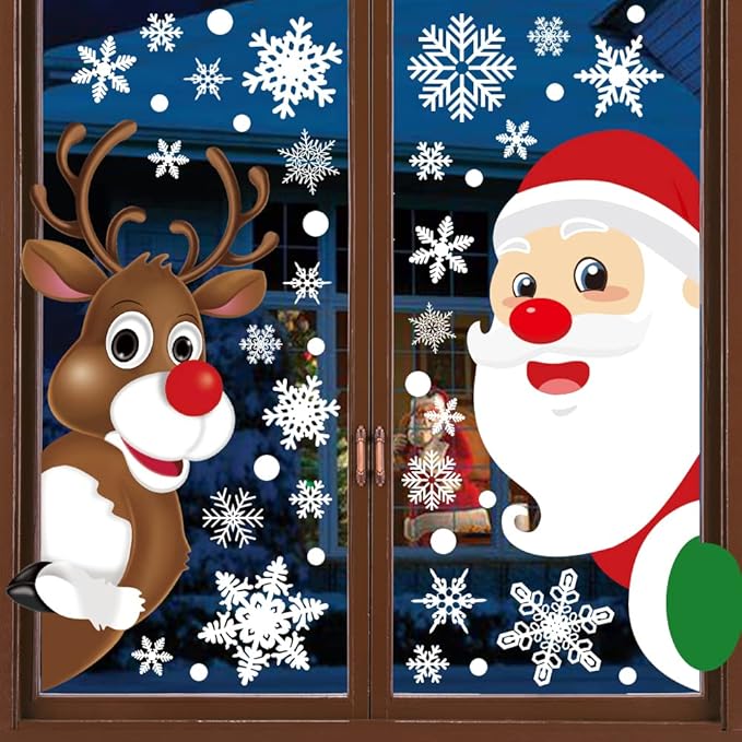 HINZER 310Pcs Christmas Window Clings Christmas Window Decorations Xmas Window