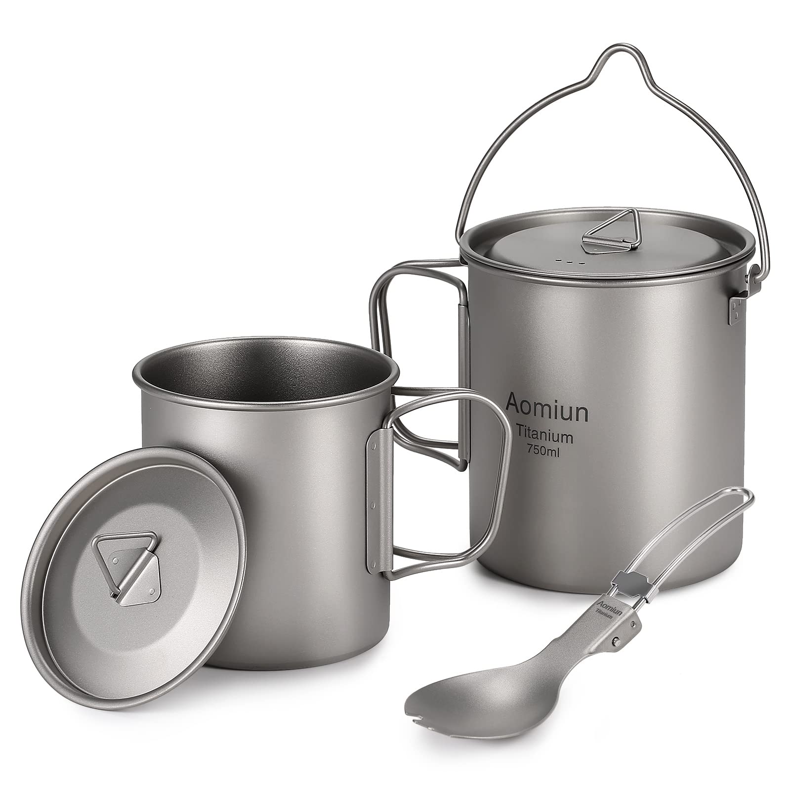 Tytanowy Garnek 750 Ml Tytanowy Kubek Kubek Składany Spork łyżka Kempingowa Składany Zestaw Przyborów z pokrywką Uchwyt Worek do