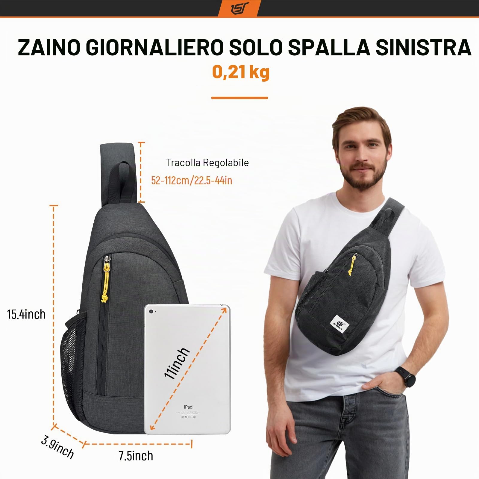 SKYSPER Zaino Monospalla con Protezione RFID, Borsello Monospalla Uomo Antifurto Borsa a Tracolla da Petto 9L per Viaggio Passeggio Trekking