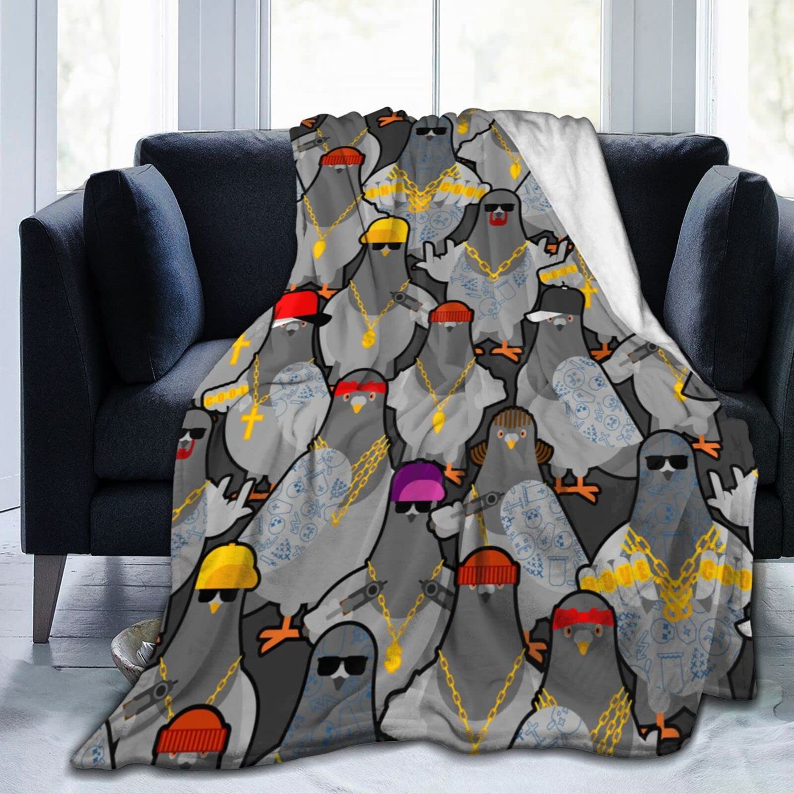 YINGD Throw Blanket Pigeon Gangster Gang Rapper Flannel Blanket Soft Comfortable Blanket Washable Throws for Bed Sofa 125x100cm