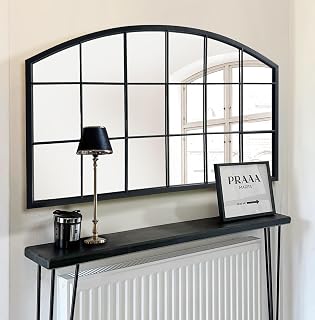 WAMIRRO 44x28 Farmhouse Arched Black Grid Wall Mirror - Rustic Window Pane for Entryway Fireplace Living Room
