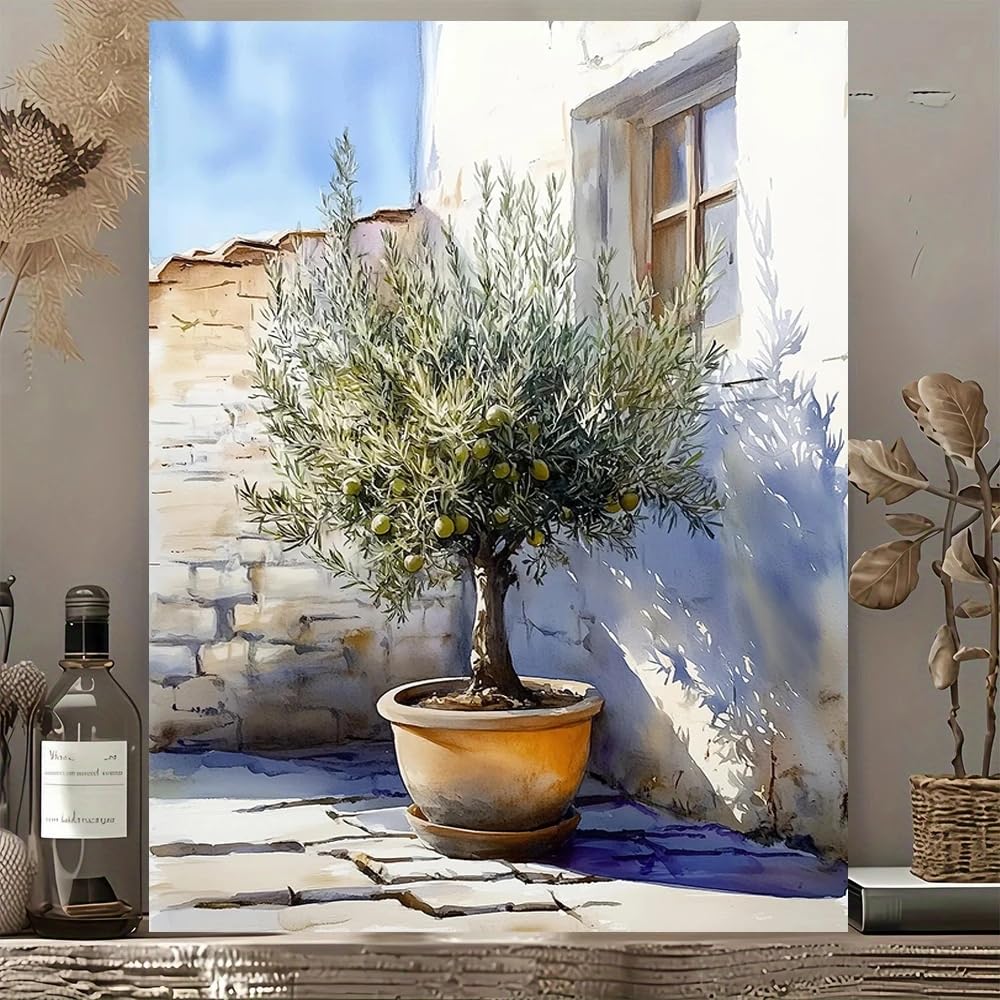 LTjiajuypd Canvas Print Olive Tree Watercolor Rustic Wall Art For Kitchen Or Dining Room Decor(70x100cm)