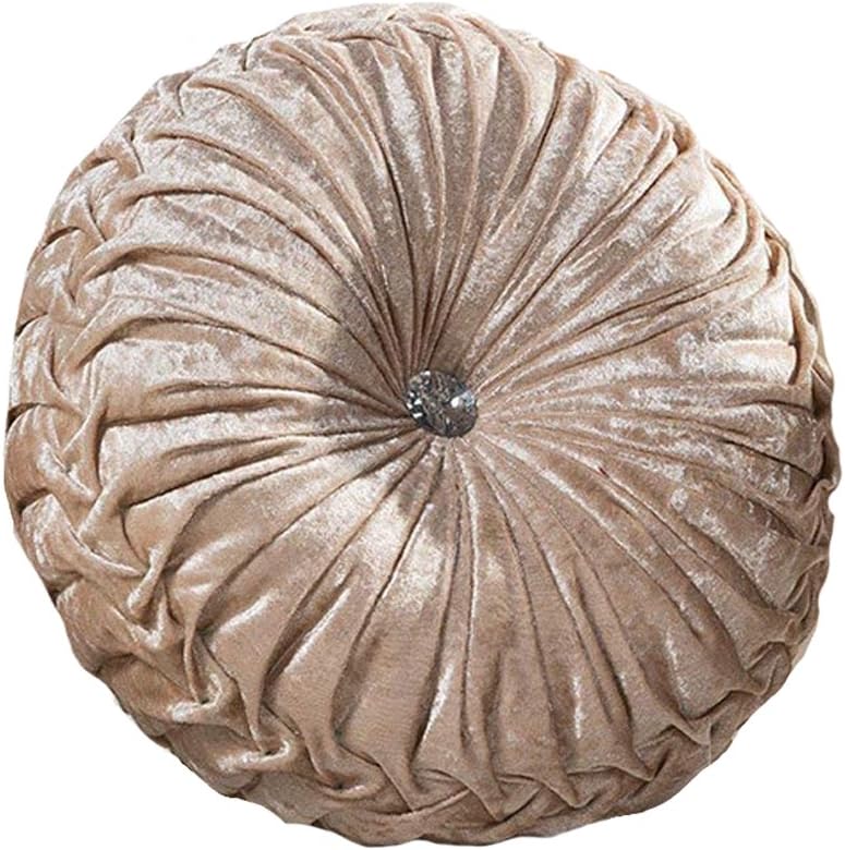 Zituop Round Throw Pillows Velvet Pleated Cushion for Couch Bed Bedroom Pumpkin Shape Home Decorative, 13.8-inch (beige)