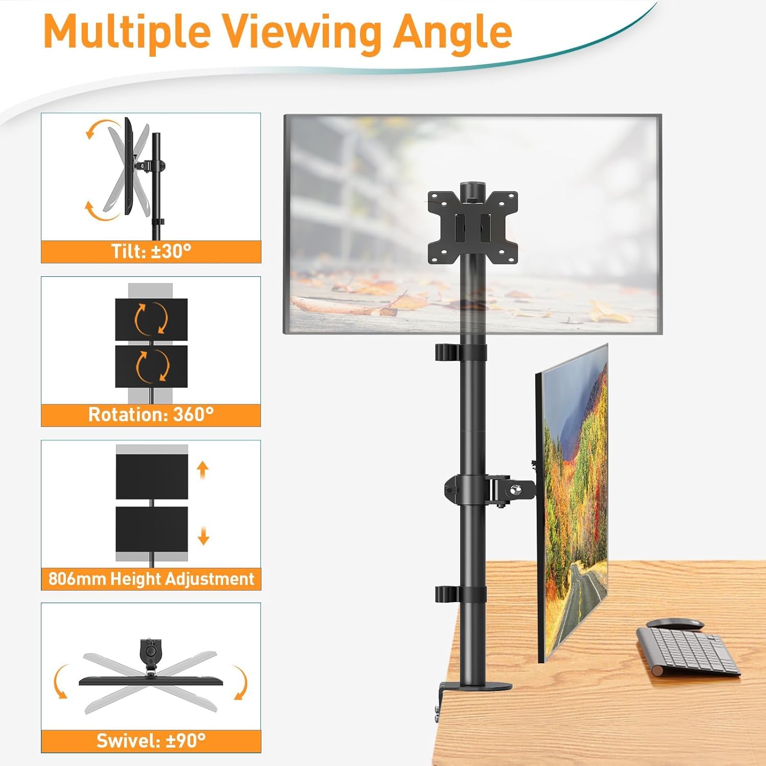 Supporto Da Scrivania Per 2 Monitor 13-27'' Installazione Con Morsetto O Vite Passante Ica Lcd 382 D