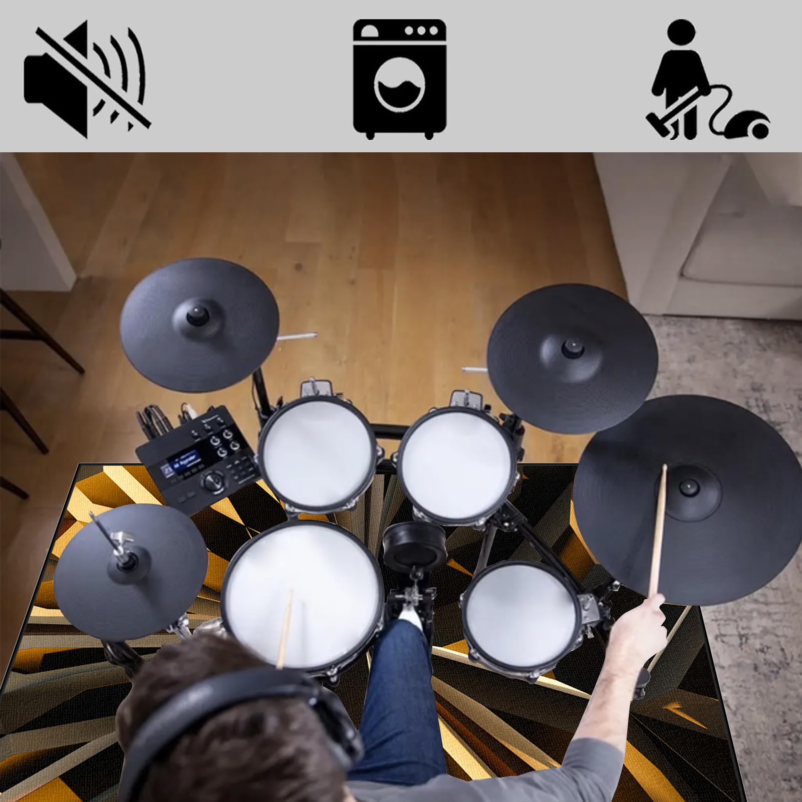 160 x 150 cm Elektronisch Schlagzeug Snare Drum Rug, Schalldicht Teppiche, Schallschutzmatte, Drum-Teppich, Schlagzeugteppich, Schallschutz Teppich, rutschfeste Trommelmatte für E Drum