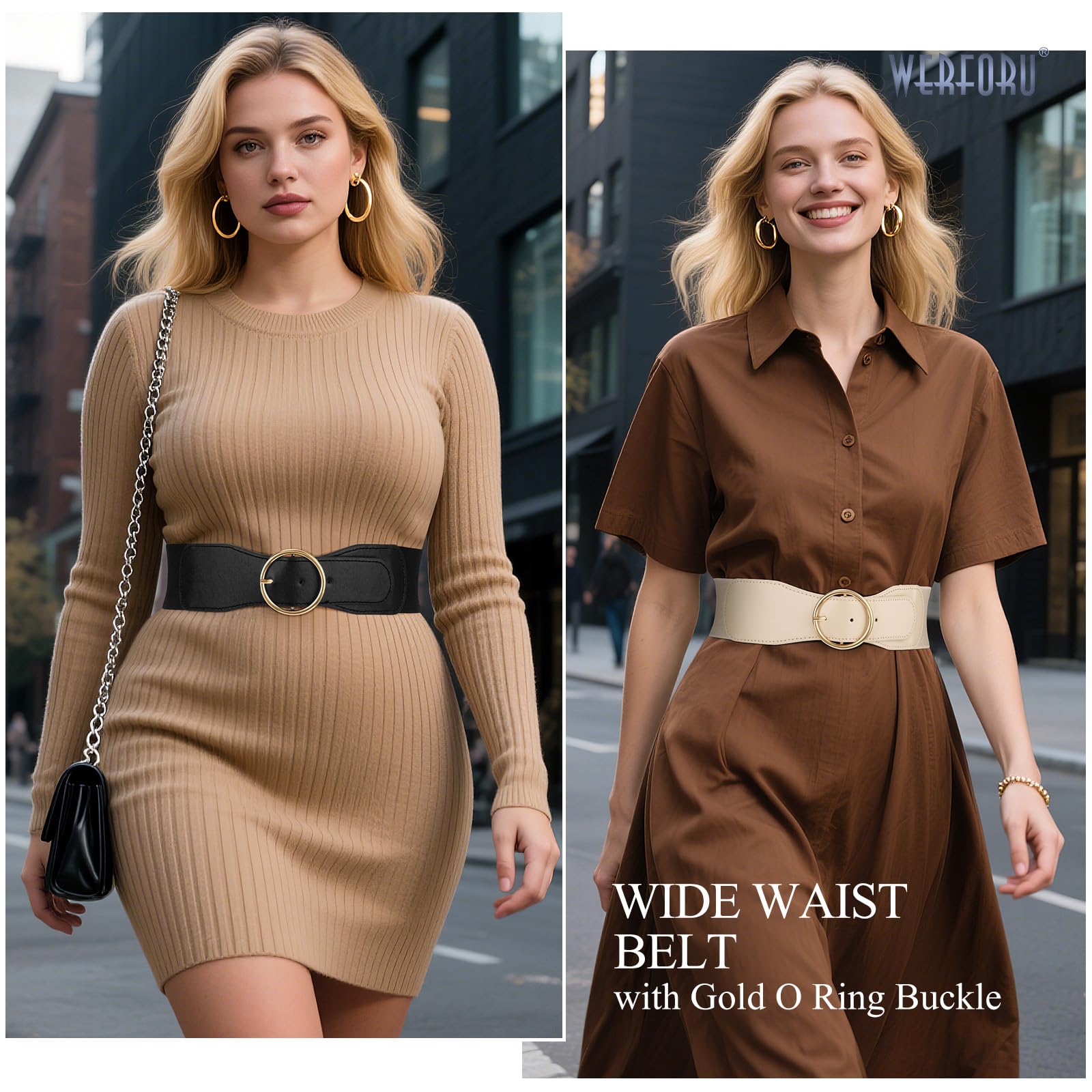WERFORU Elastyczny pasek w talii dla kobiet w stylu vintage, szeroki pasek do sukienki, modny, rozciągliwy pasek cinch