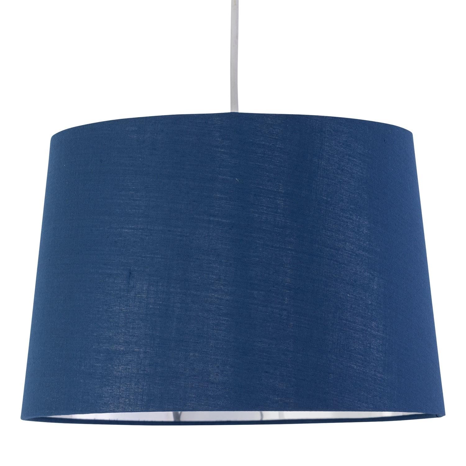 Firstchoicelighting Blue & Chrome Navy Blue Fabric With Silver Inner Easy Fit Light Shade/Lampshade For Ceiling Light Or Table Lamps, 28Cm Diameter