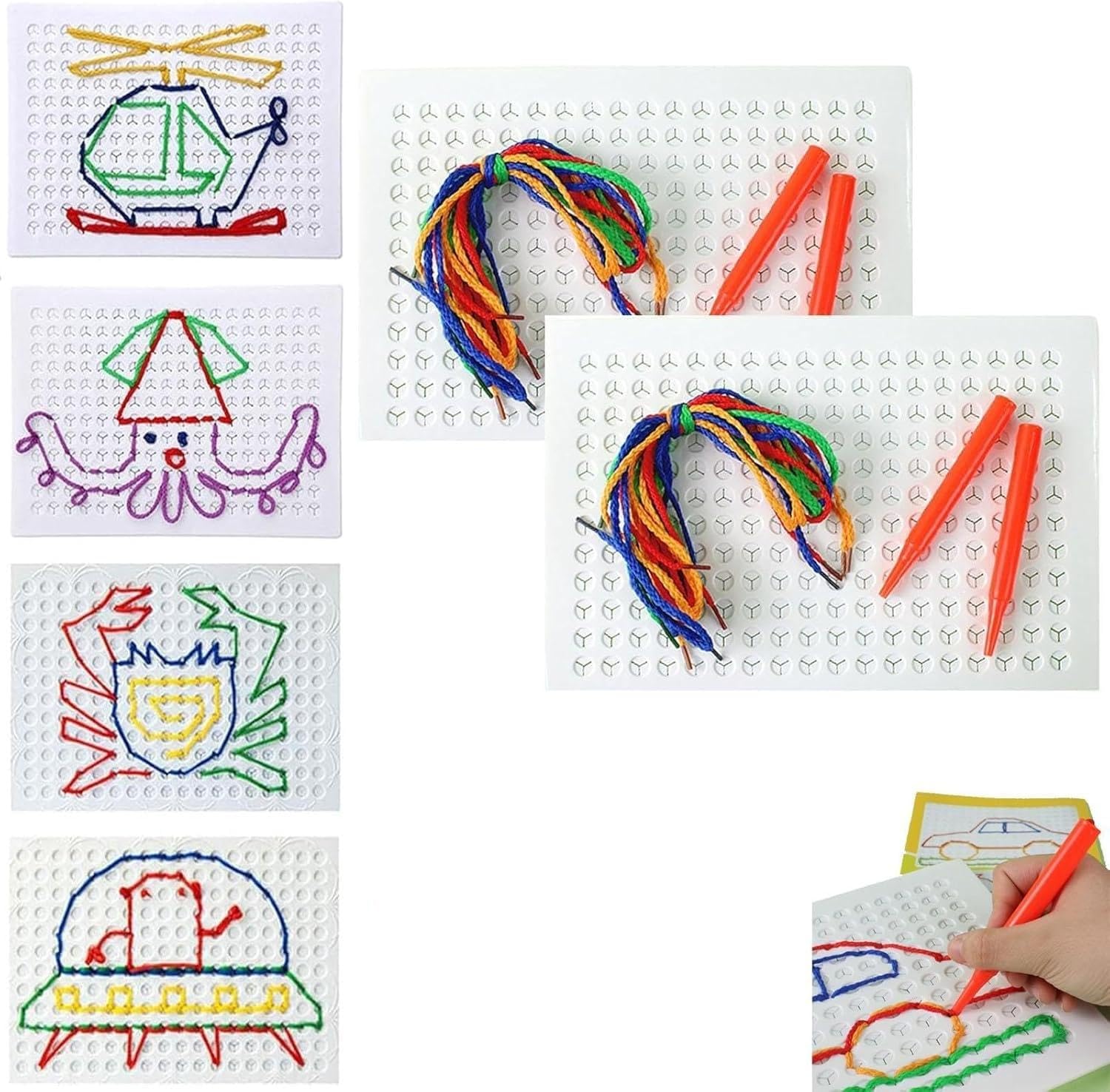 Stitch Grid Threading Board for Kids DIY Children String Weaving Drawing Board Educational Handcraft Toy Fine Motor Skill Development Creative Art Activity for Boys Girls，2pcs
