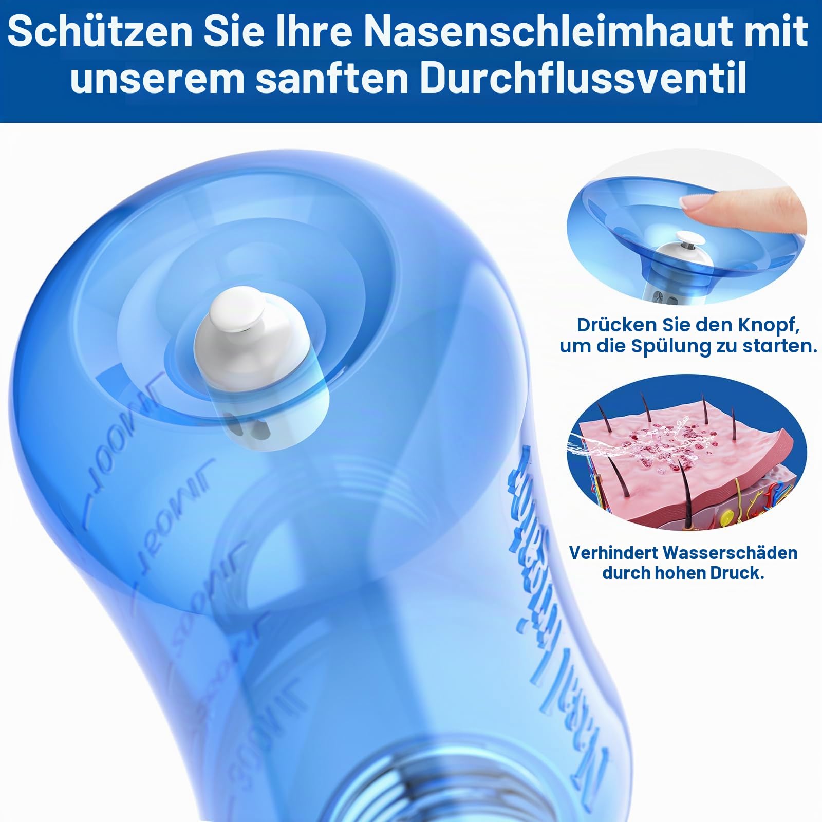 Nasendusche Set, Nasenspülkanne zur Nasenreinigung und Nasenspülung，BPA-frei, 301 ml, mit 30 Nasenwasch-Salzpaketen und Aufkleberthermometer
