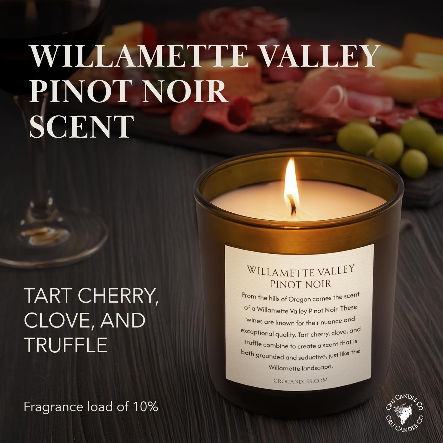 Cru Wine Scented Candles - Willamette Valley Pinot Noir Scent - Clean Burning, Non Toxic Candle, Luxury Decor Soy Candles for Home Scented, Relaxing Gifts for Women, Soy Candle for Men, Made in USA