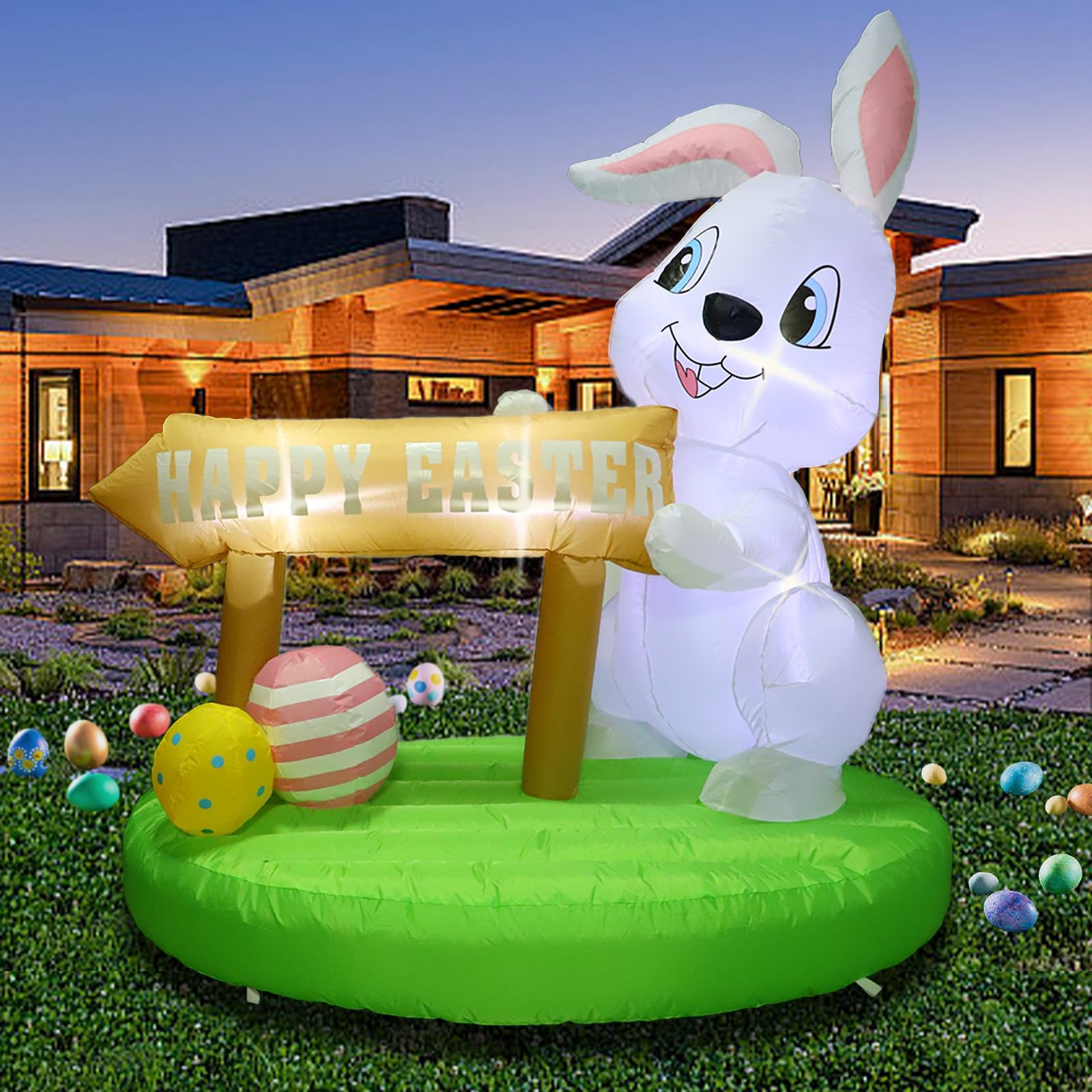 Easter Inflatable Decoration with LED Lights, 6FT Lighted Blow Up Bunny Eggs Holiday Party Yard Decor for Easter Inflatable Outdoor Decorations (Rabbit Style 3)