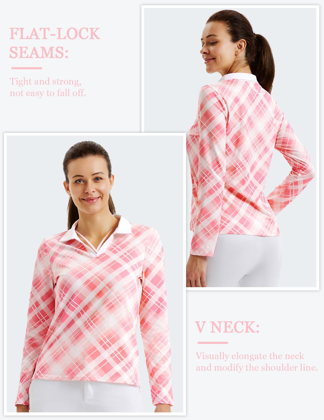 Womens Plus Size Long Sleeve Golf Shirts Plaid Athletic