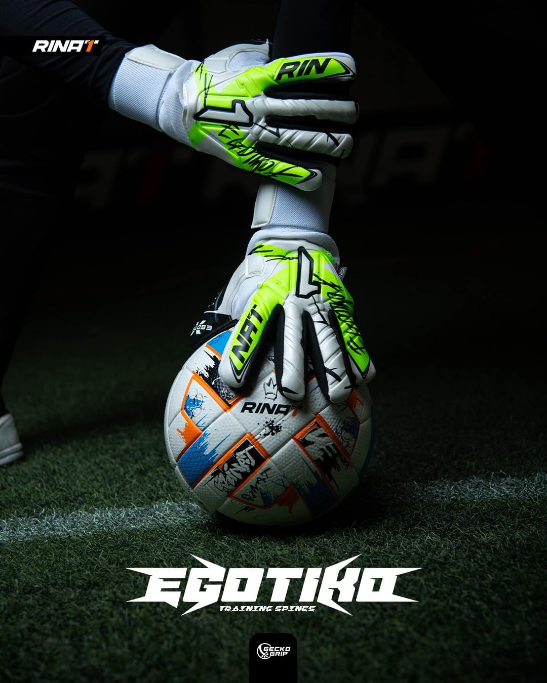 Rinat Egotiko X Turf- Training Spines Goalkeeper Gloves, Negative Cut, Gecko Durable Latex Palm, SPINES: Finger Protection, Flexible spines Prevent hyperextension